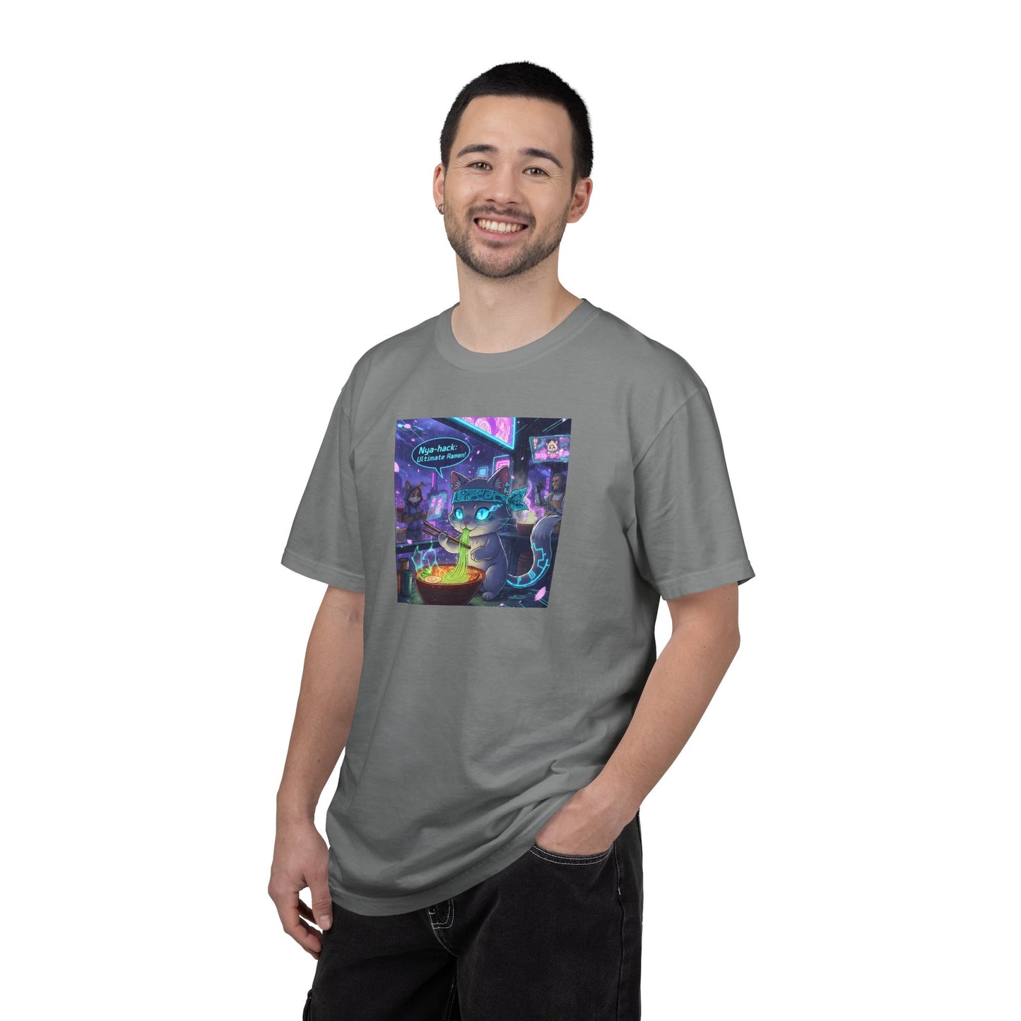 Cyberpunk Cat T-shirt | Neon Magic Potion Street Scene