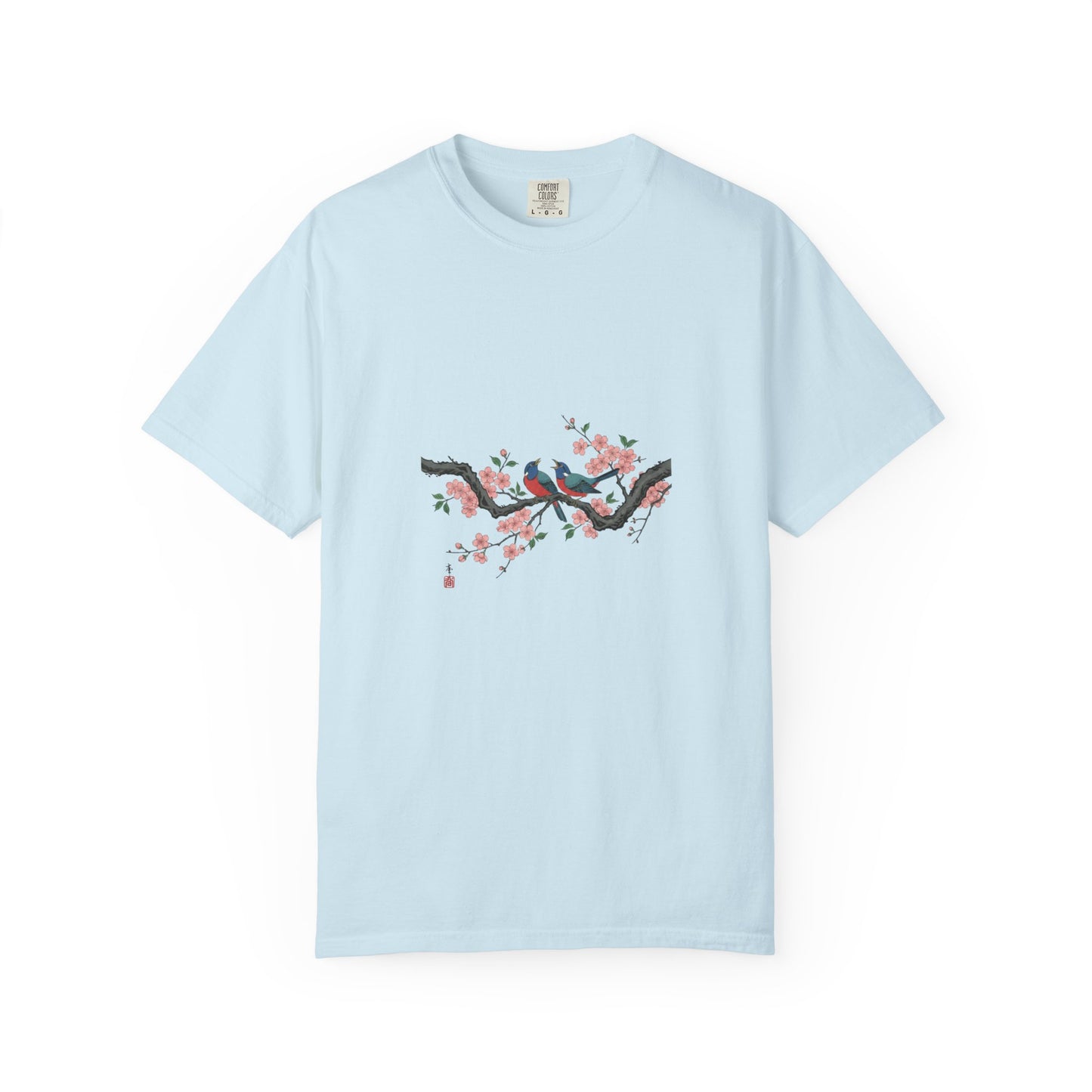 Birds on Cherry Blossom Branch T-Shirt | Japanese Floral Illustration