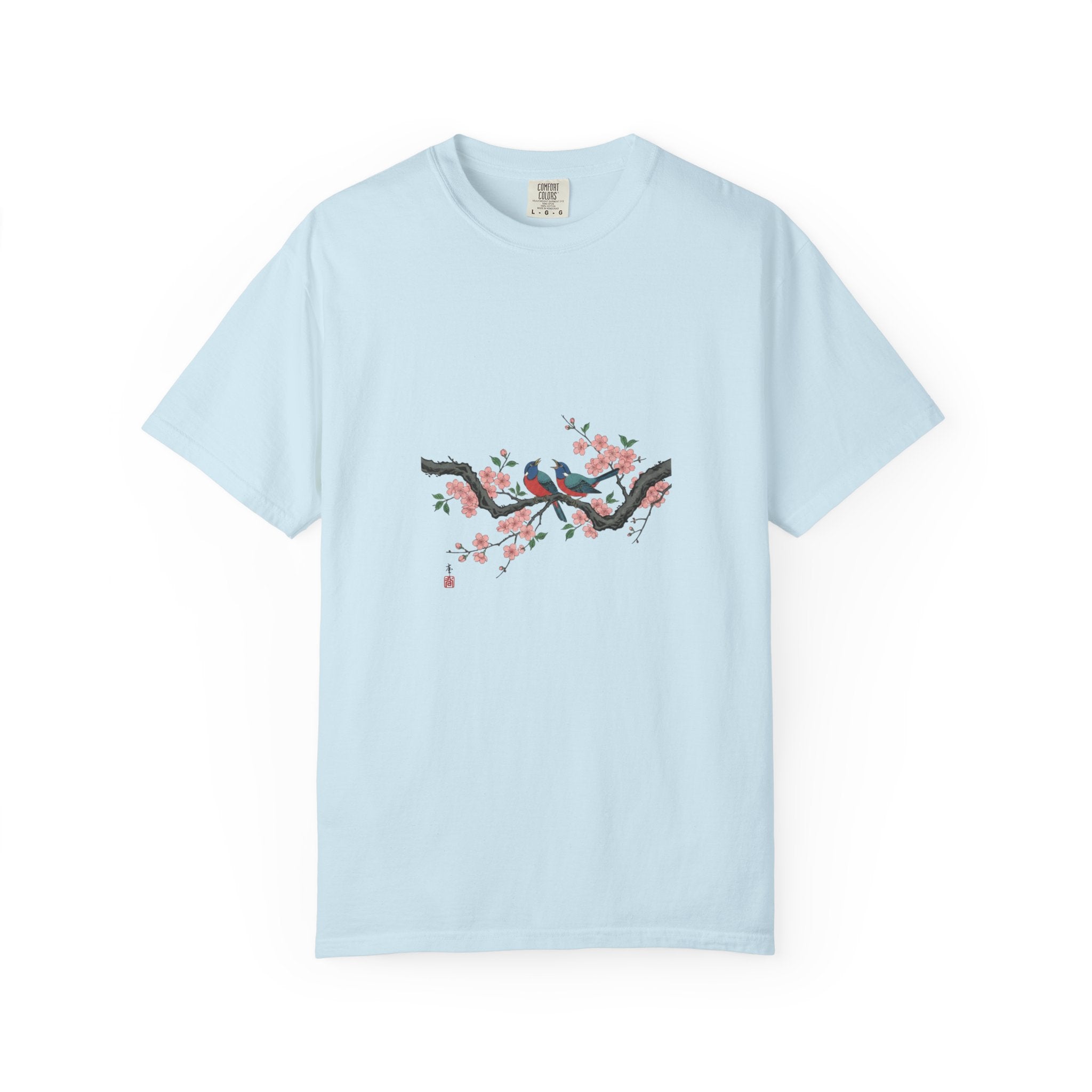 Birds on Cherry Blossom Branch T-Shirt | Japanese Floral Illustration