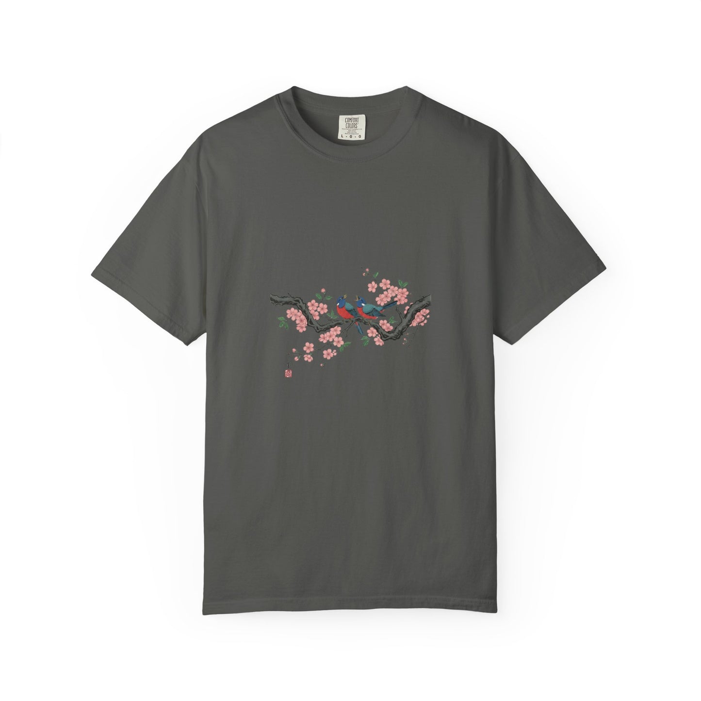 Birds on Cherry Blossom Branch T-Shirt | Japanese Floral Illustration