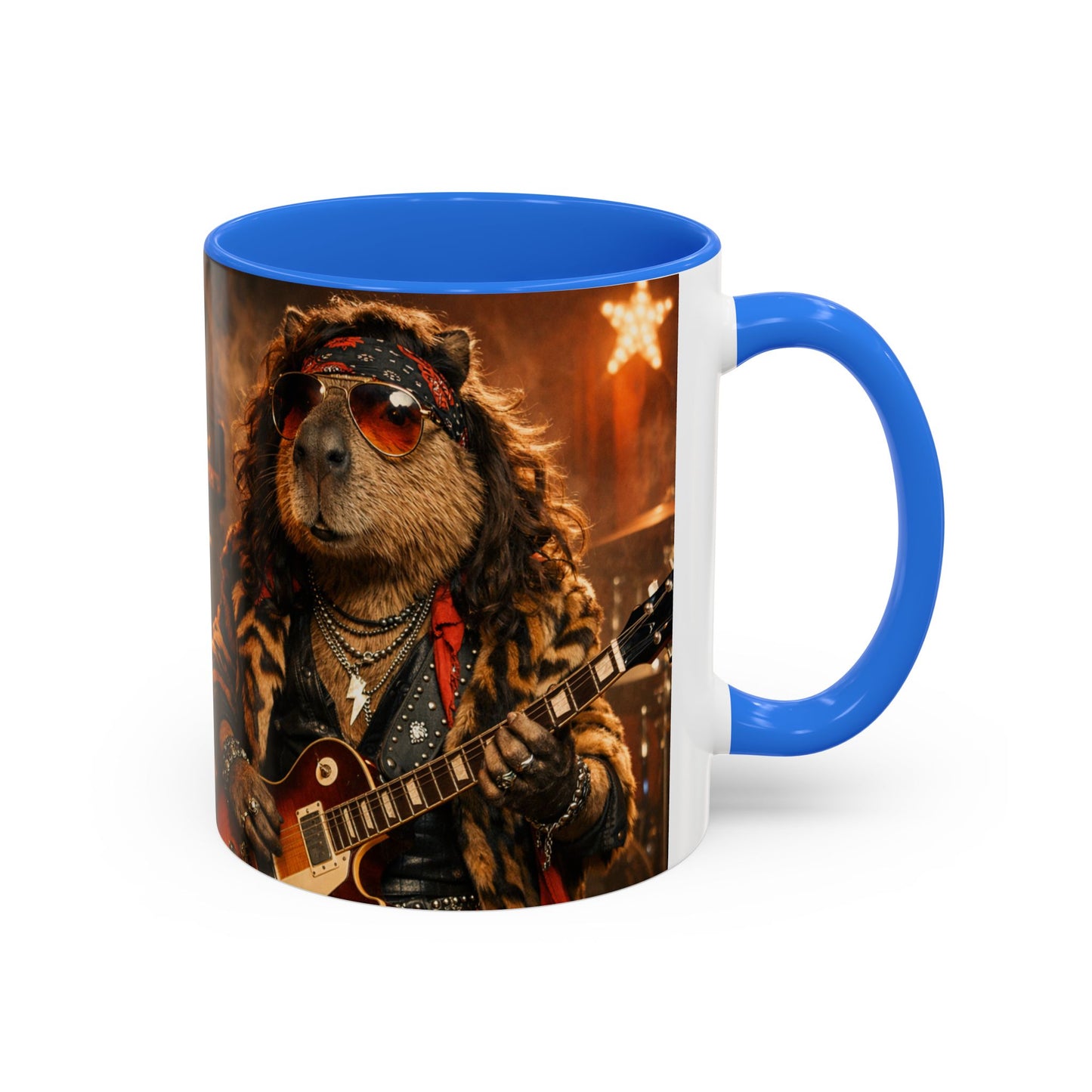 Rockstar Capybara with Guitar Mug | Color Accent Coffee Cup 11oz 15oz