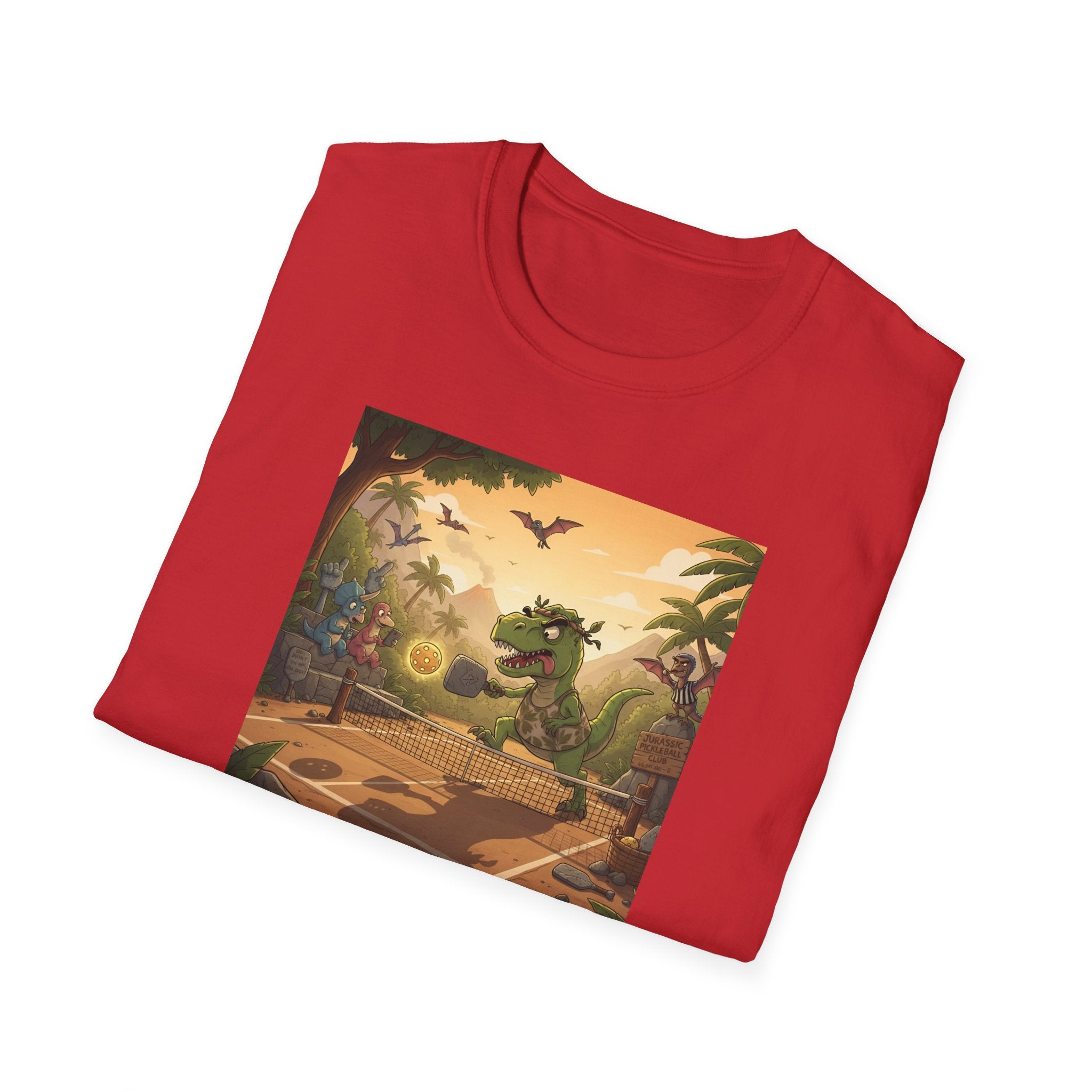Jurassic Pickleball Club | Retro Tropical Dino Illustration T-Shirt