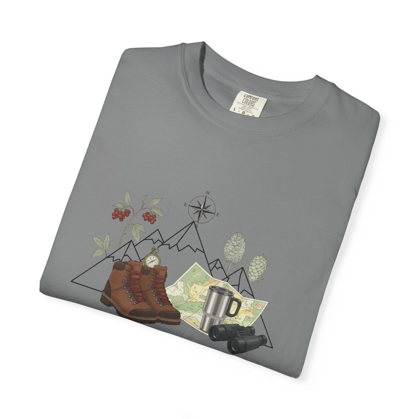 Camping Mountain Outdoors Graphic T-shirt | Hiking Boots Trees Flowers