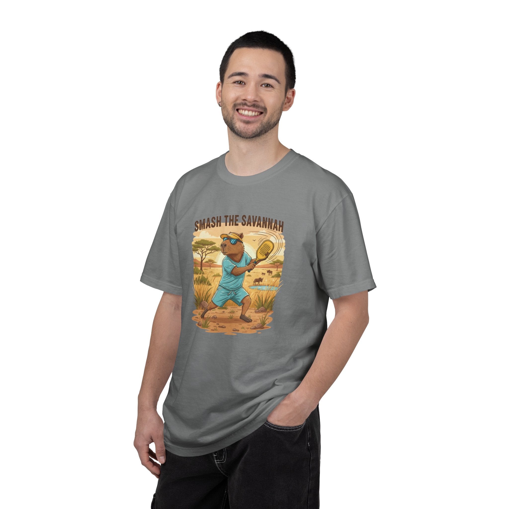 Smash the Savannah Capybara Pickleballer T-Shirt | Animal Sports Graphic Tee