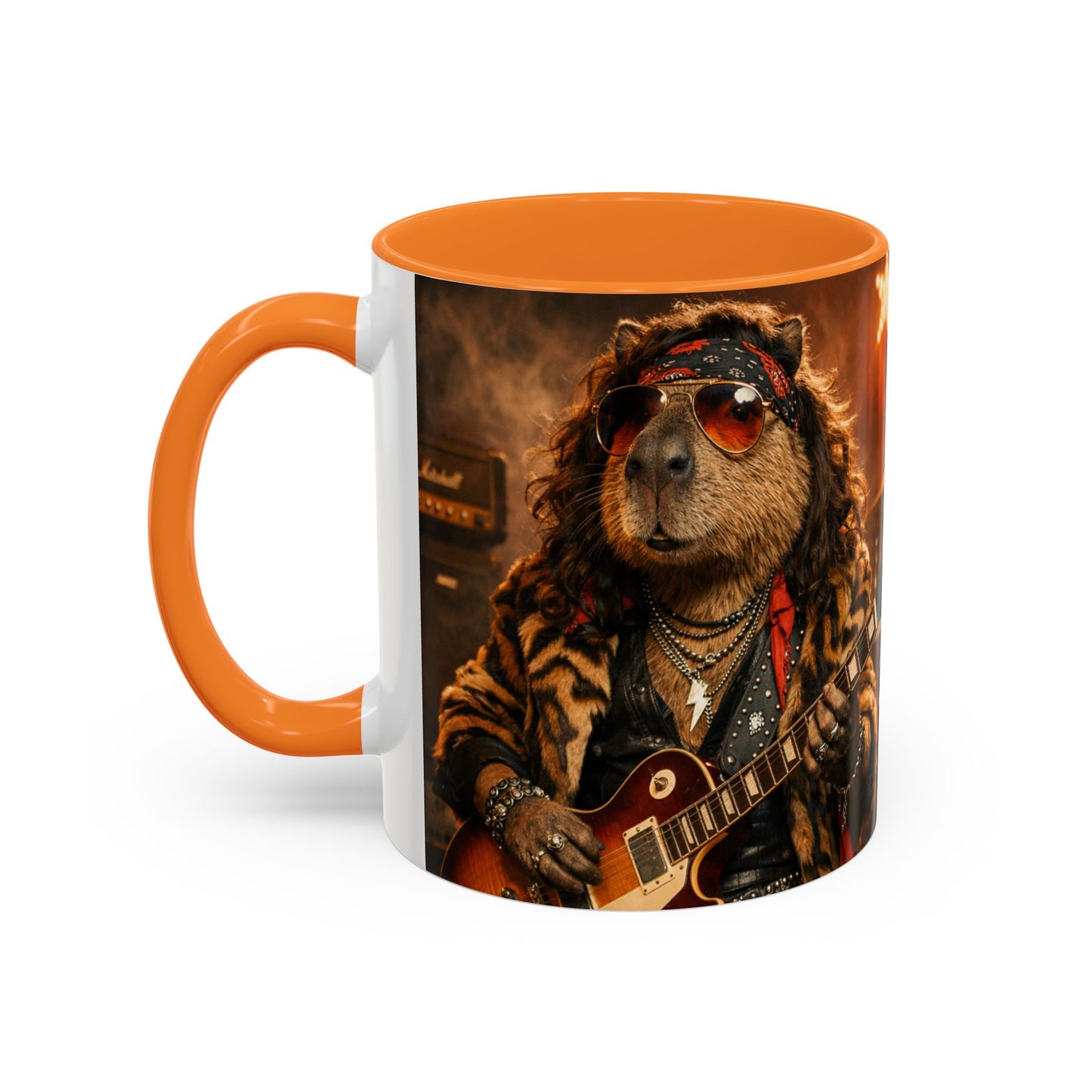 Rockstar Capybara with Guitar Mug | Color Accent Coffee Cup 11oz 15oz