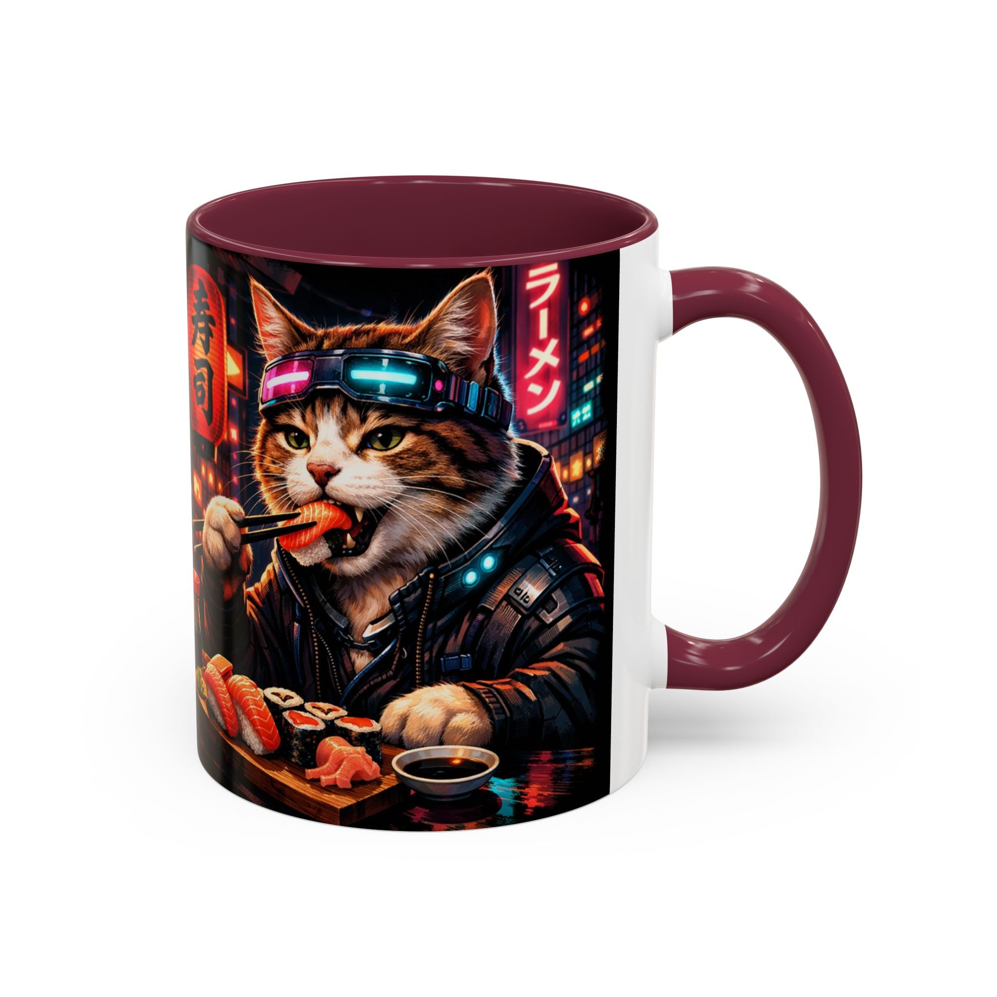Cyberpunk Sushi Cat Mug | 11oz 15oz Ceramic Coffee Cup