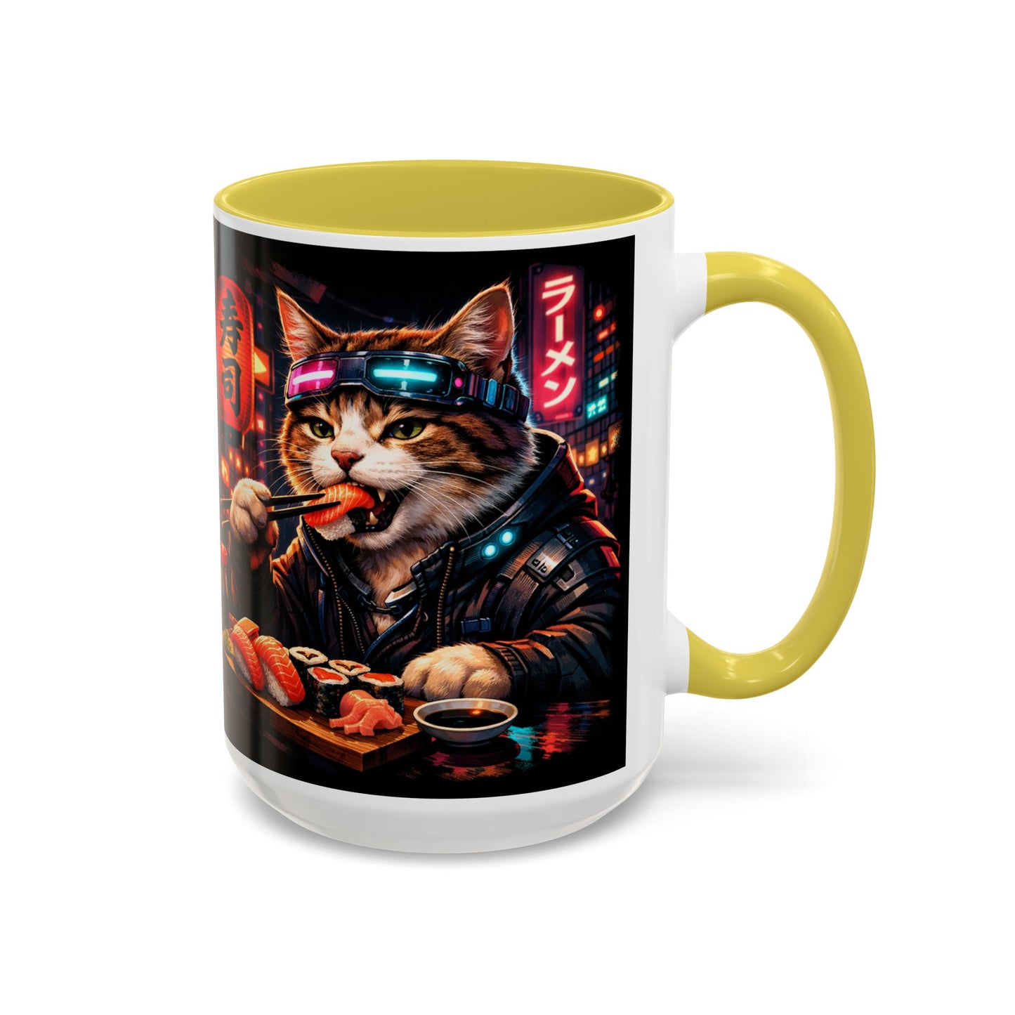 Cyberpunk Sushi Cat Mug | 11oz 15oz Ceramic Coffee Cup