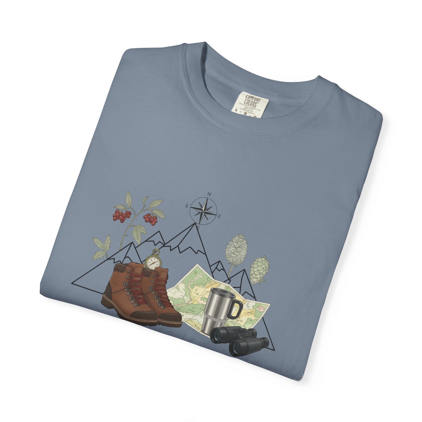 Camping Mountain Outdoors Graphic T-shirt | Hiking Boots Trees Flowers