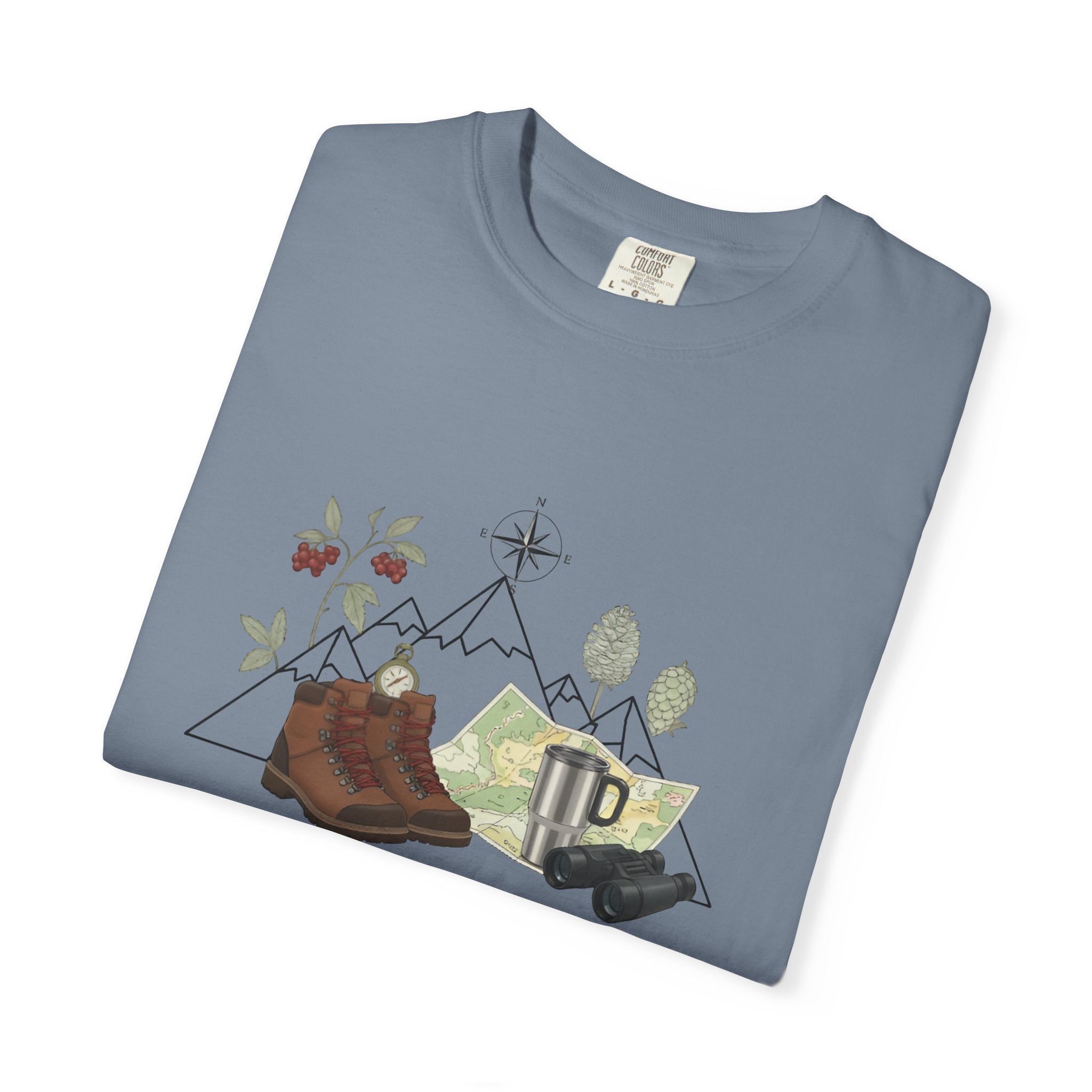 Camping Mountain Outdoors Graphic T-shirt | Hiking Boots Trees Flowers