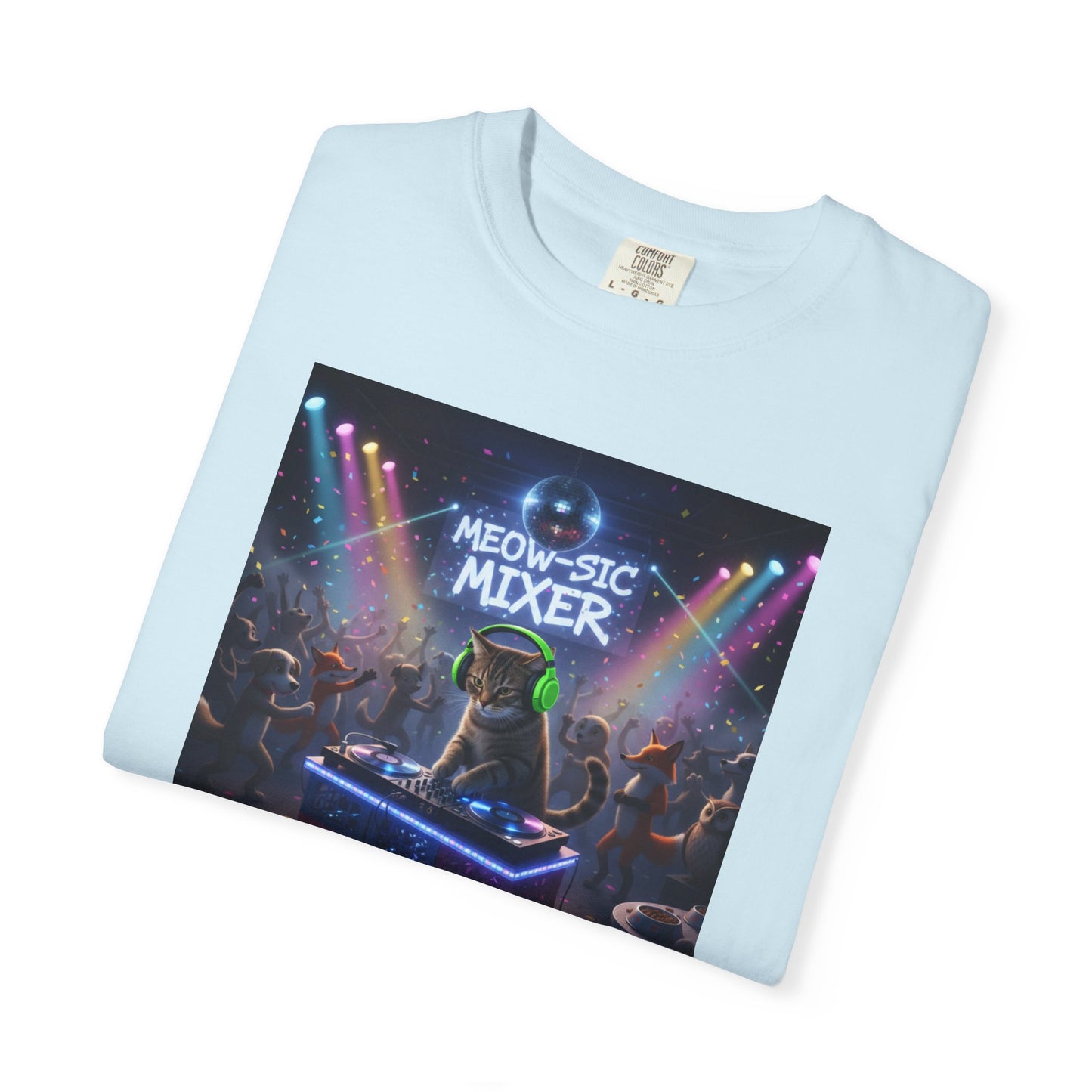 Melodic Mixer DJ Cat T-shirt | Neon Retro Music Party