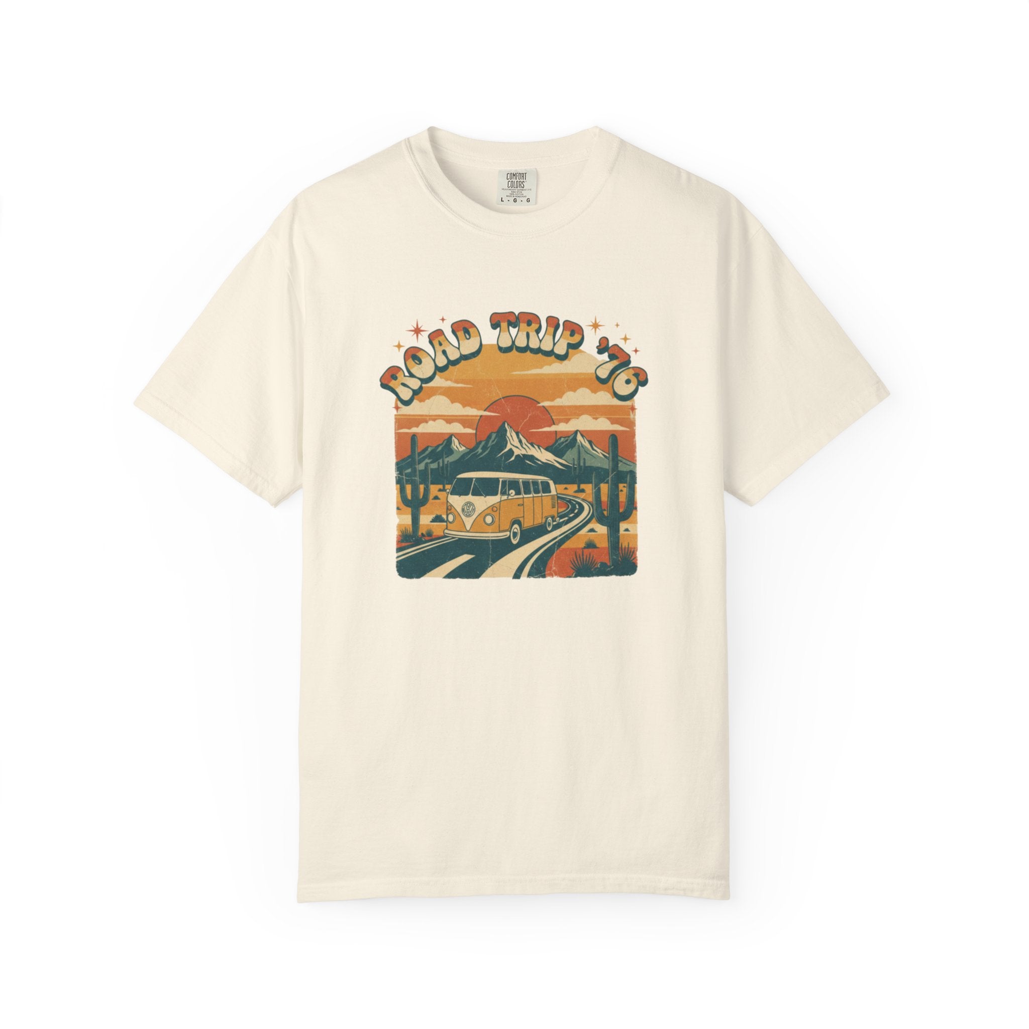 Road Trip '76 T-shirt | Vintage Camper Van Sunset Graphic