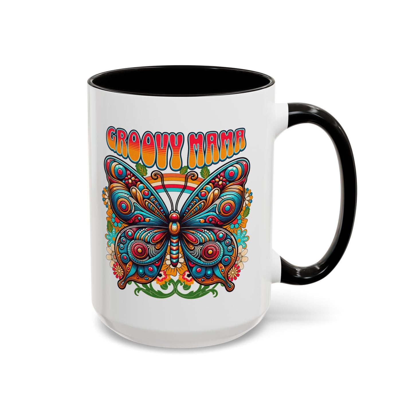 Groovy Mama Butterfly Mug | Retro Psychedelic Floral Design