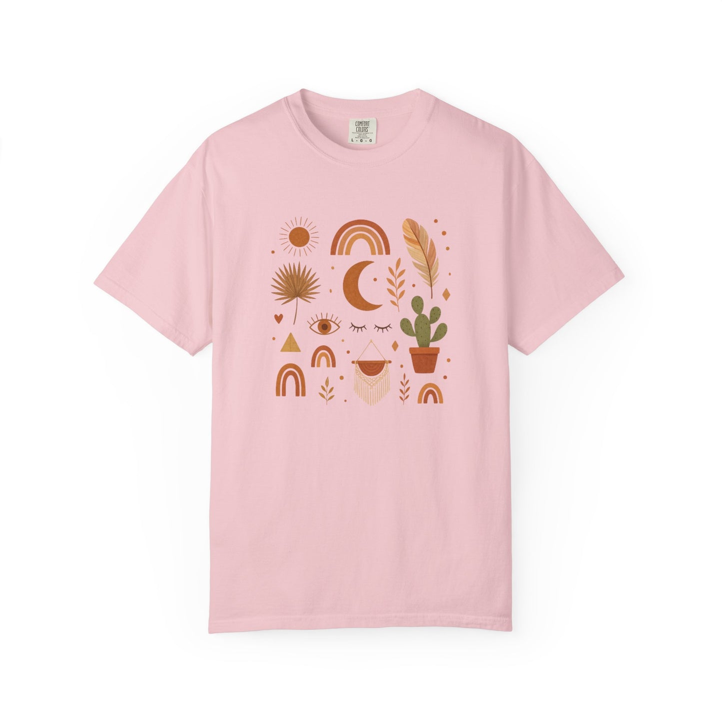 Boho Icons Mosaic T-Shirt | Crescent Moon Cactus Rainbows