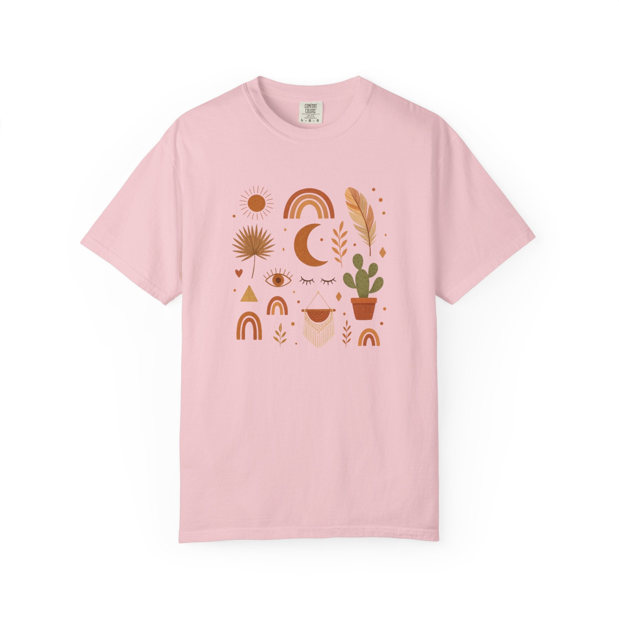 Boho Icons Mosaic T-Shirt | Crescent Moon Cactus Rainbows