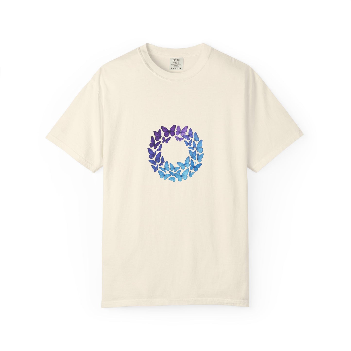 Blue Purple Butterfly Wreath T-shirt | Floral Circle Tee