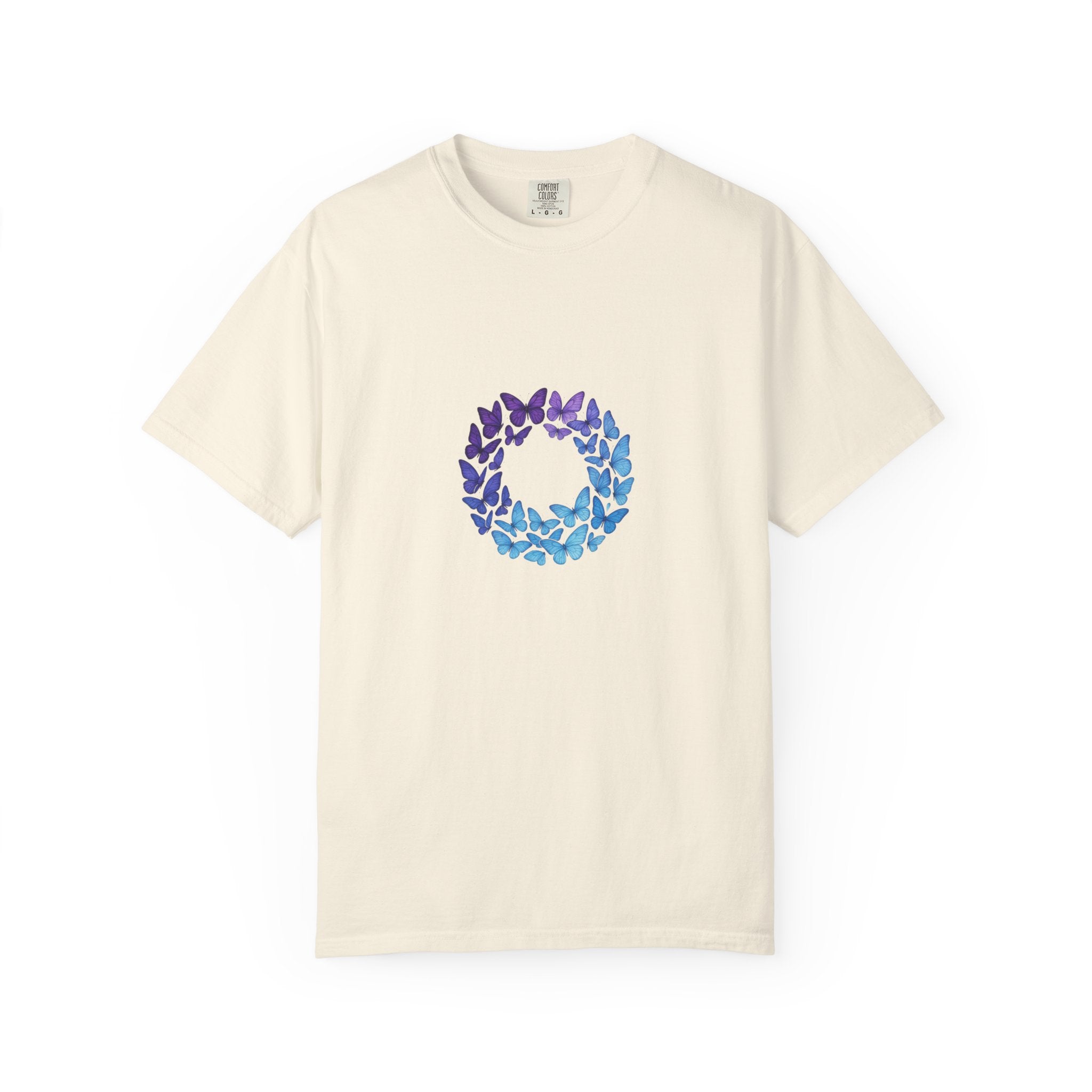 Blue Purple Butterfly Wreath T-shirt | Floral Circle Tee