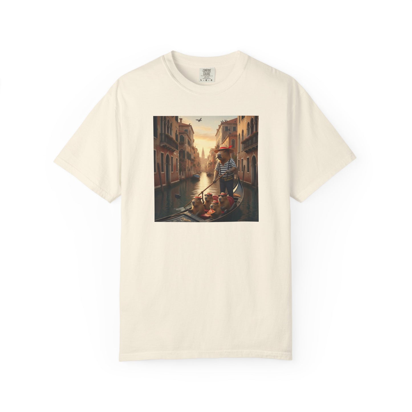 Capybara Venice Gondola Sunset T-shirt | Scenic Canal Travel Art