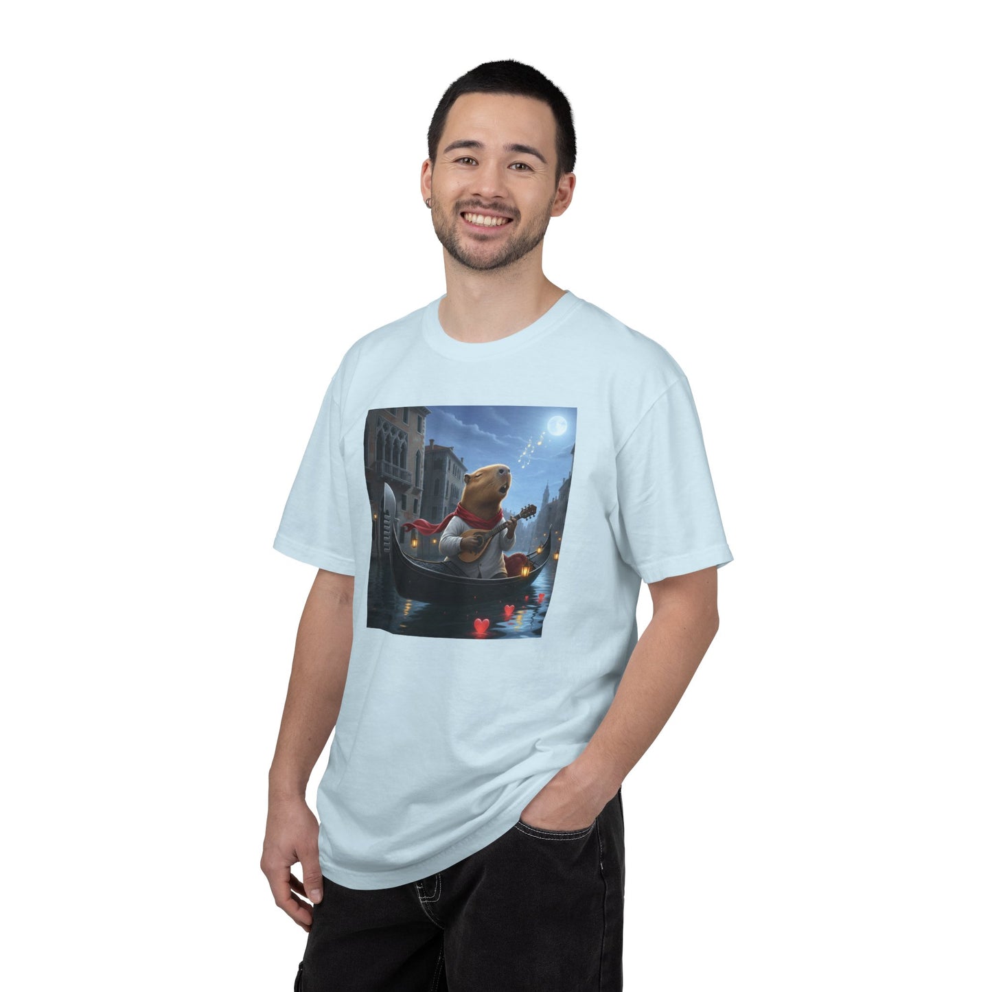 Capybara Gondolier Venice Night T-shirt | Romantic Venetian Canal Illustration