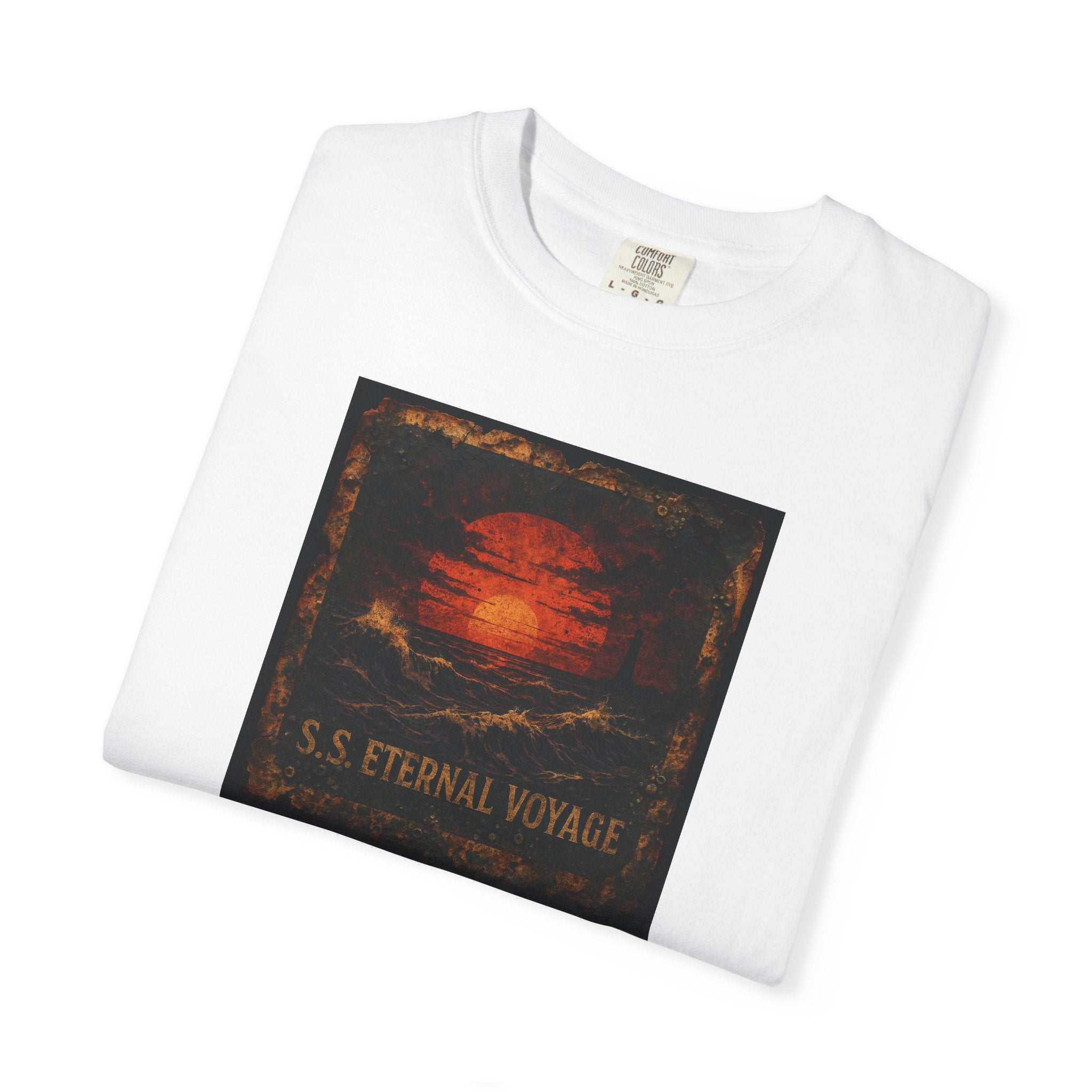 Eternal Voyage Sunset Illustration T-Shirt | Vintage Ocean Scene
