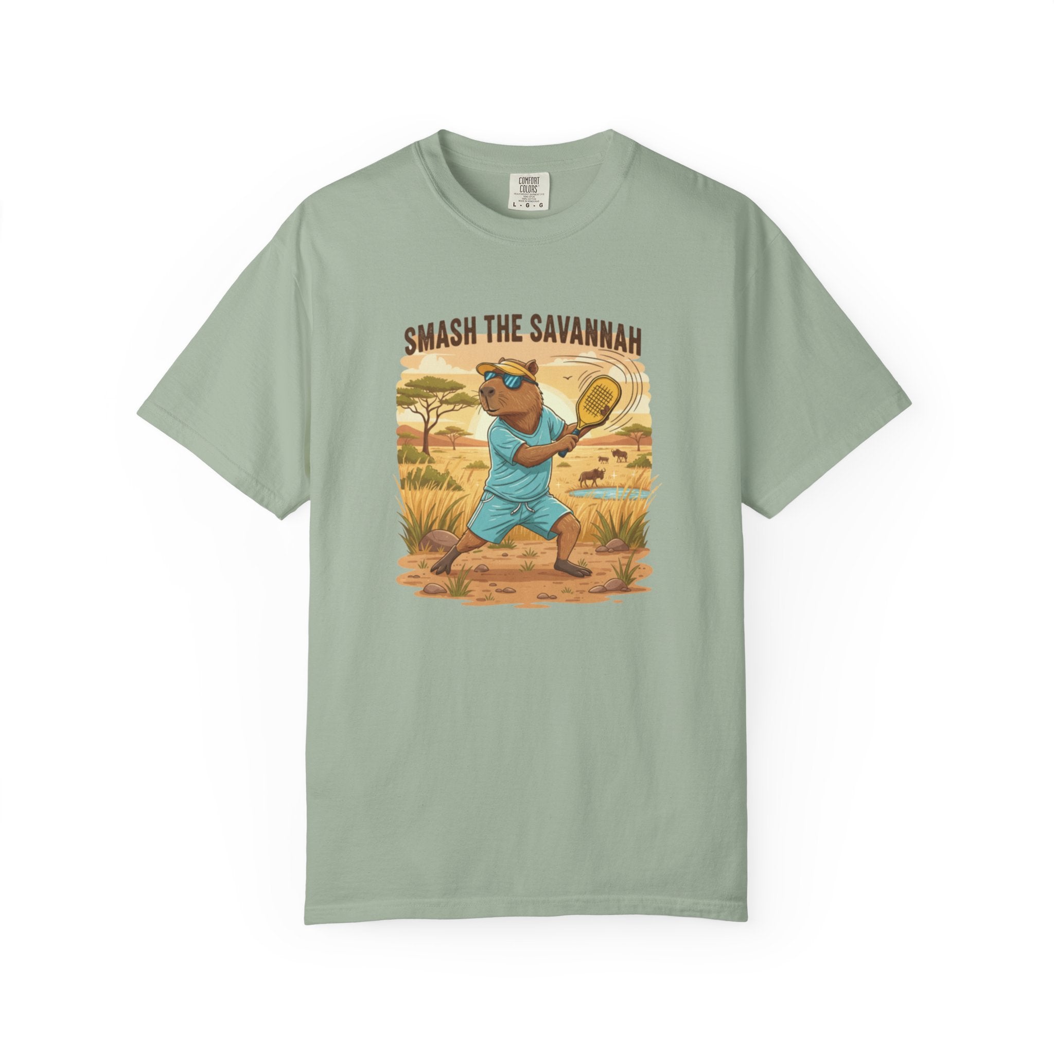 Smash the Savannah Capybara Pickleballer T-Shirt | Animal Sports Graphic Tee