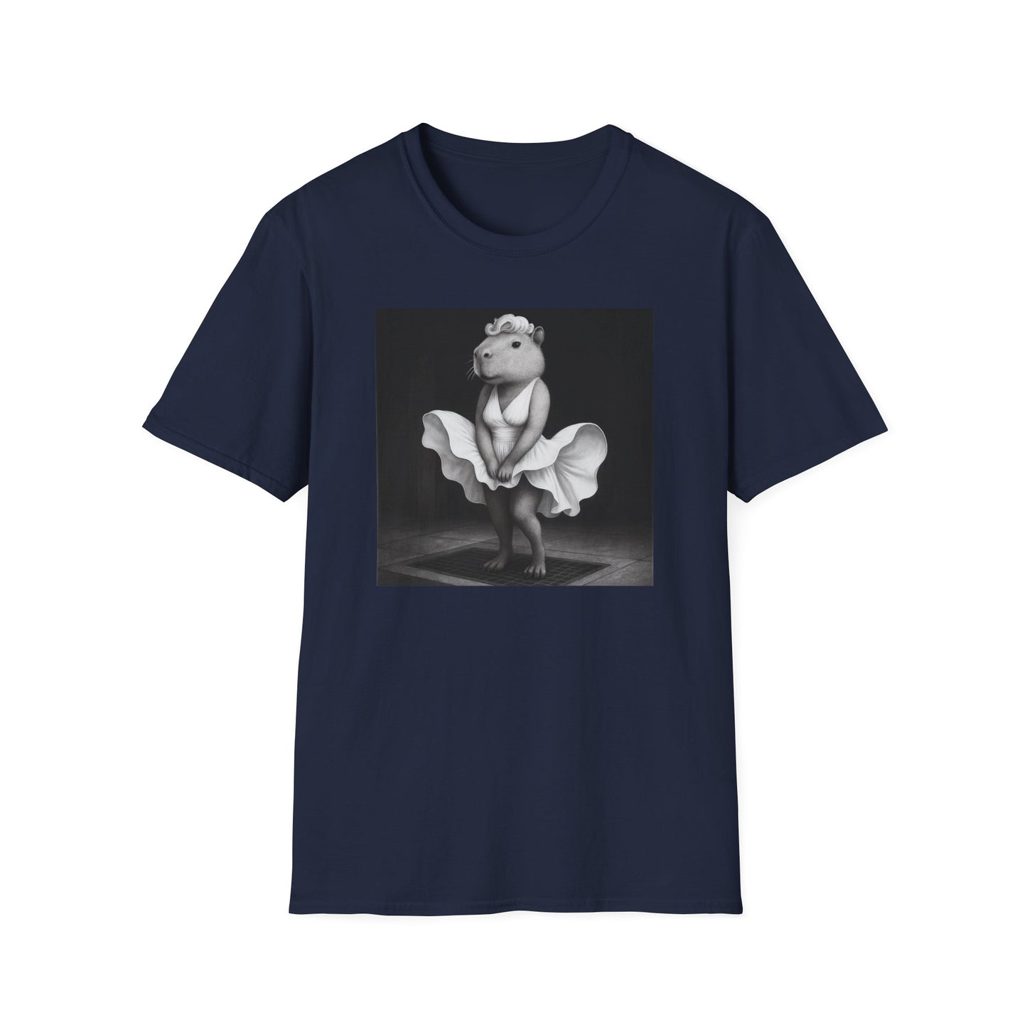 Capybara Blonde. Dress Pose T-Shirt | Retro Black & White Illustration