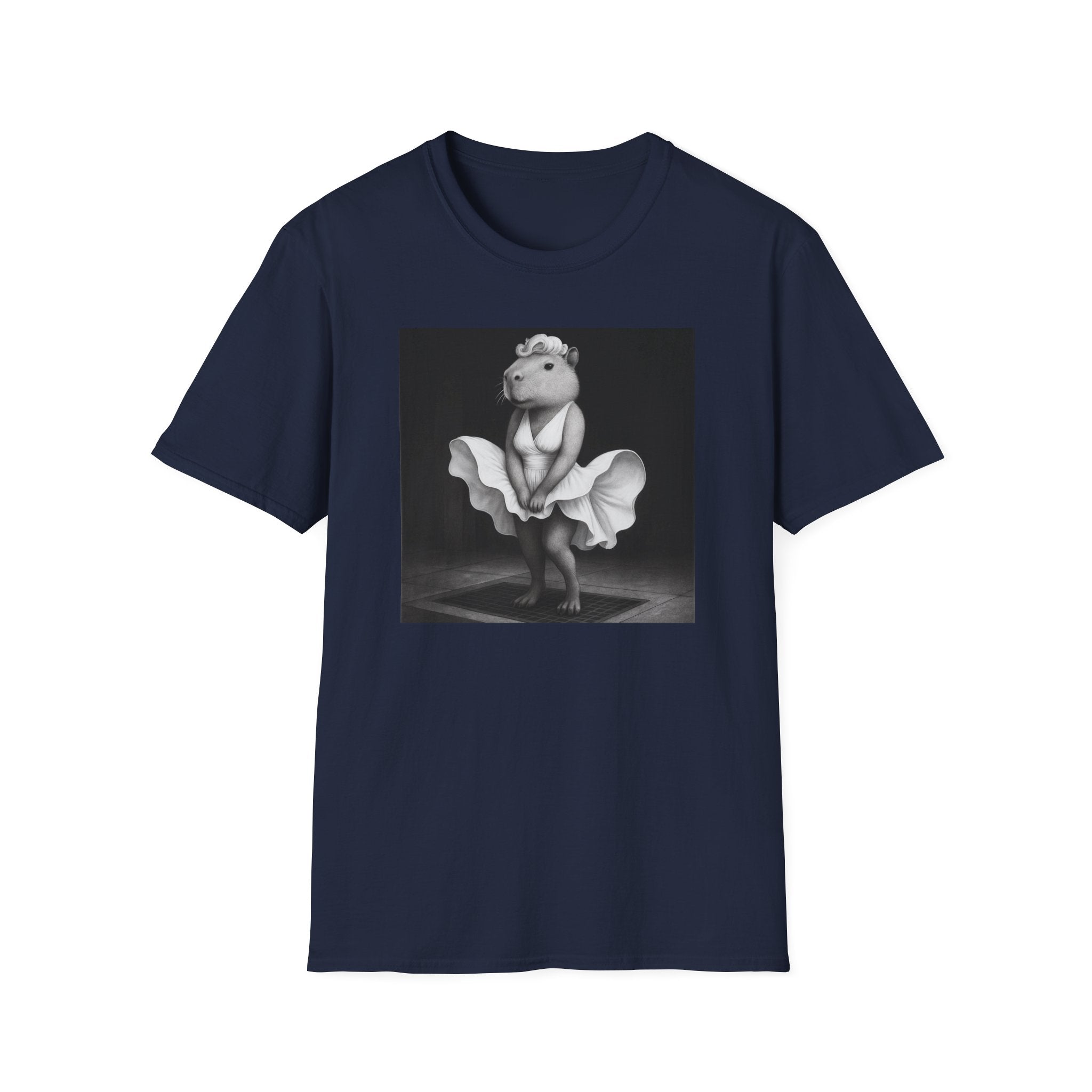 Capybara Blonde. Dress Pose T-Shirt | Retro Black & White Illustration