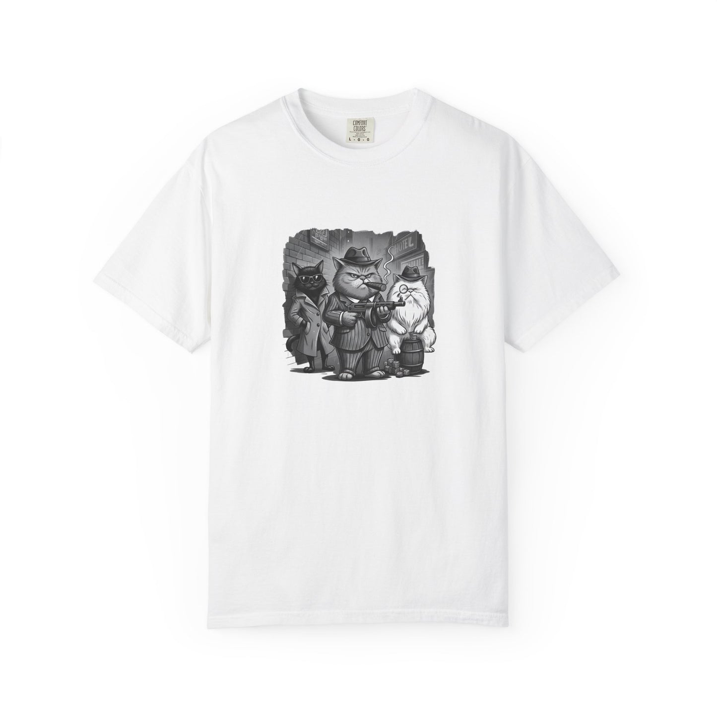Noir Mob Cats T-Shirt | Gangster Cat Illustration, Vintage 1920s Style