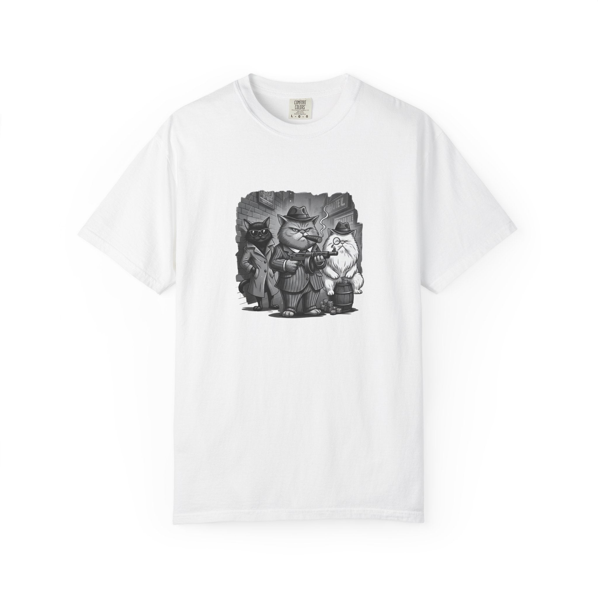 Noir Mob Cats T-Shirt | Gangster Cat Illustration, Vintage 1920s Style