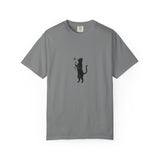 Black Cat Holding Flower T-Shirt | Minimal Cat Silhouette Tee