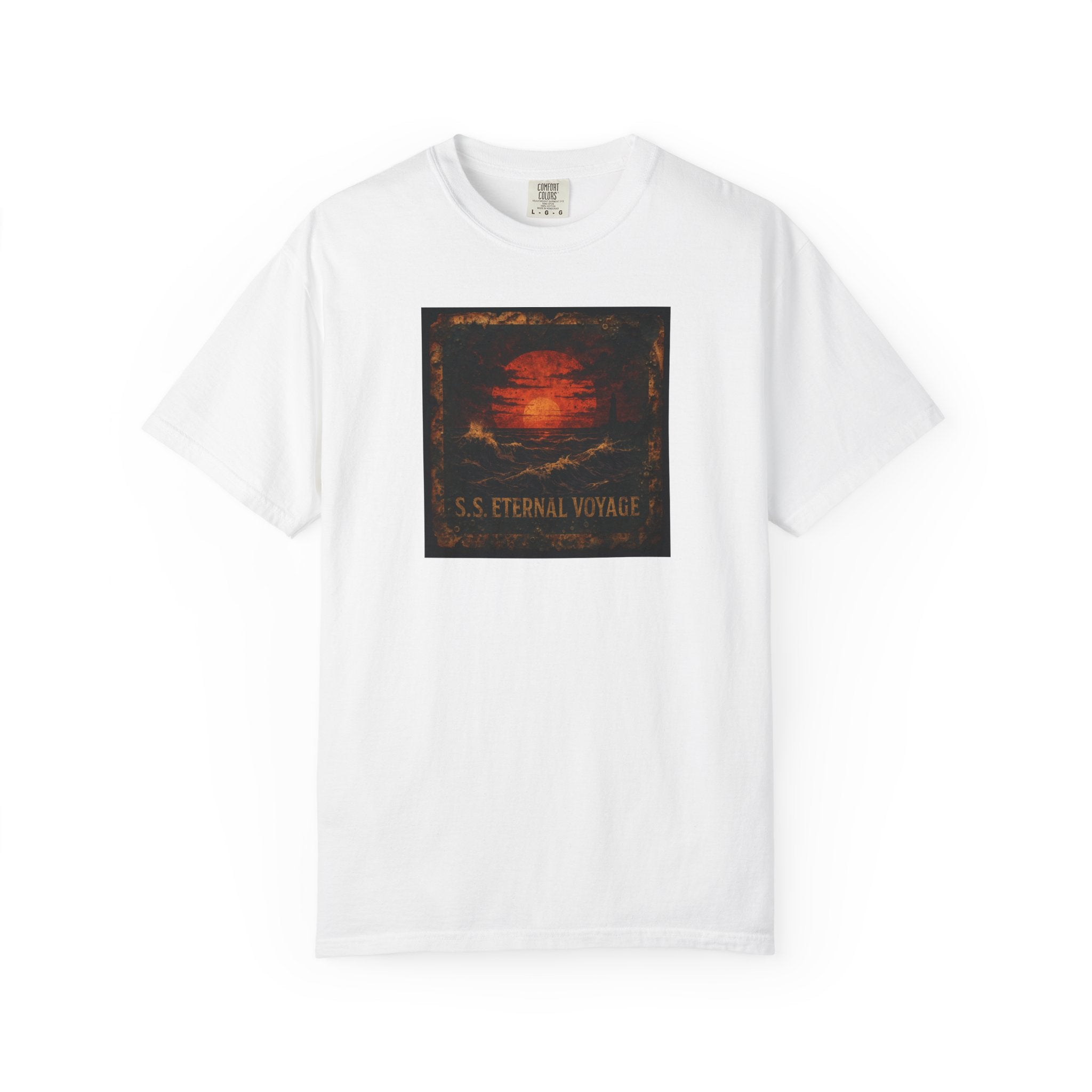 Eternal Voyage Sunset Illustration T-Shirt | Vintage Ocean Scene