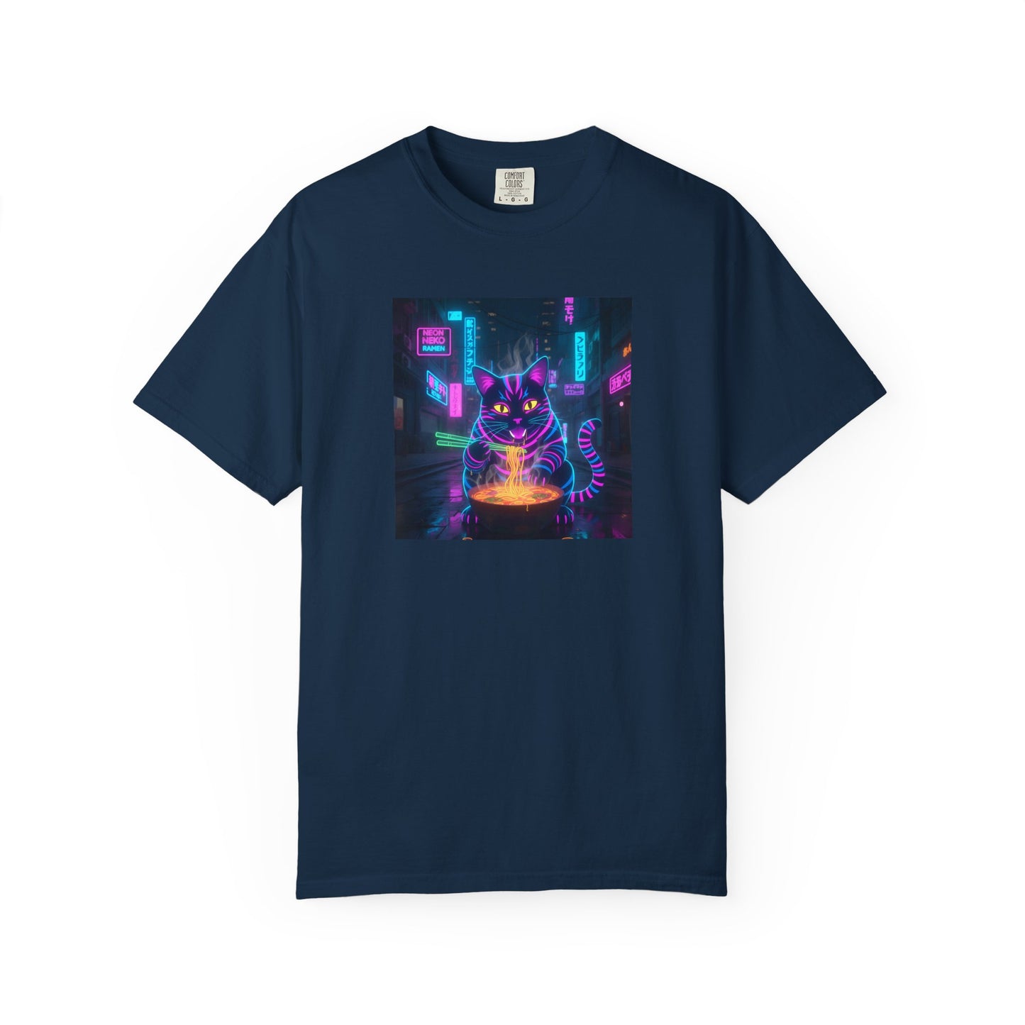 Neon Cyberpunk Cat Mystic Bowl T-shirt | Retro Futuristic Alley Art