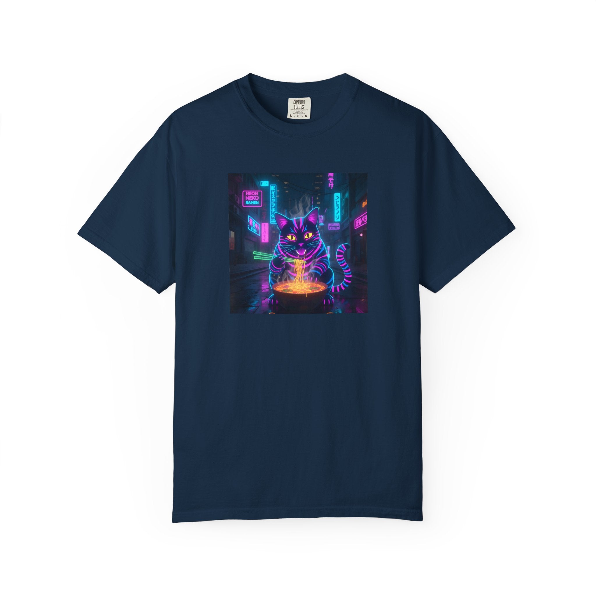 Neon Cyberpunk Cat Mystic Bowl T-shirt | Retro Futuristic Alley Art