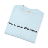 Peace. Love. Pickleball. T-Shirt | Minimalist Text Tennis Paddle Shirt