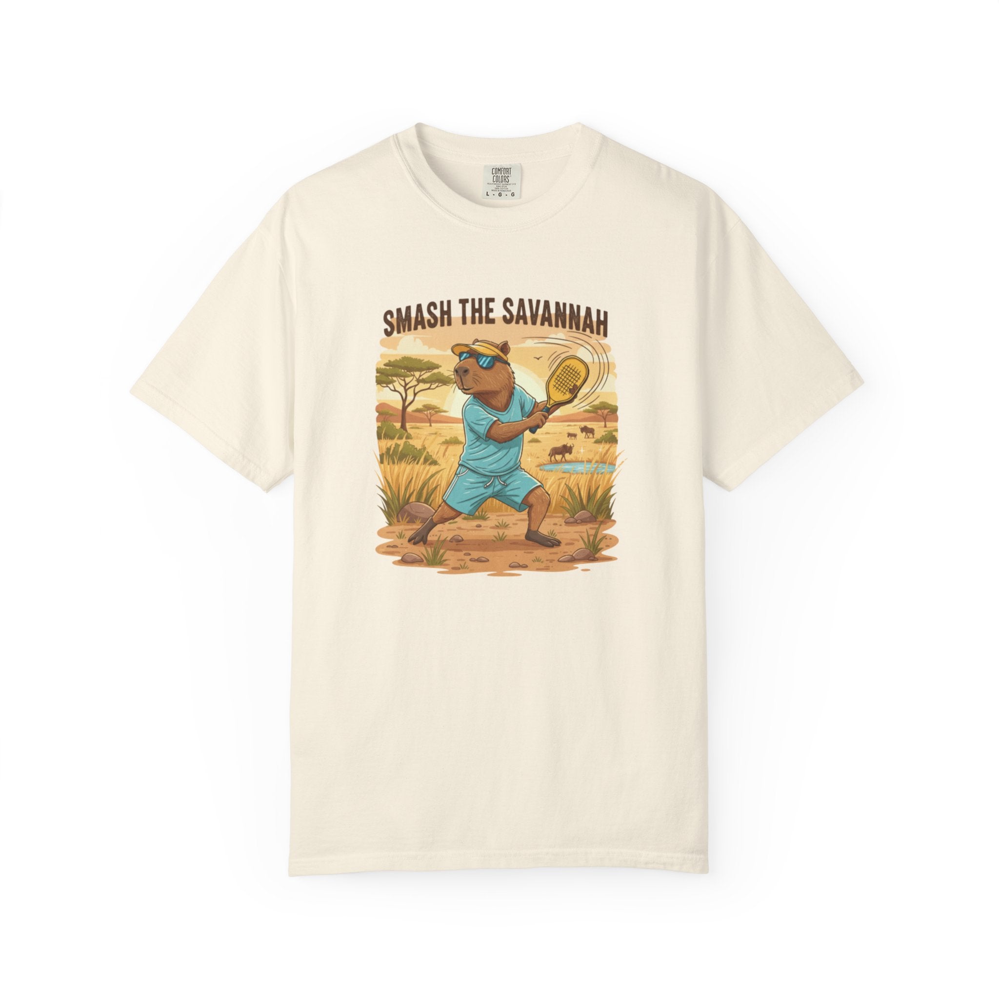 Smash the Savannah Capybara Pickleballer T-Shirt | Animal Sports Graphic Tee