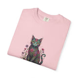 Floral Cat Illustration T-Shirt | Botanical Kitty Tee