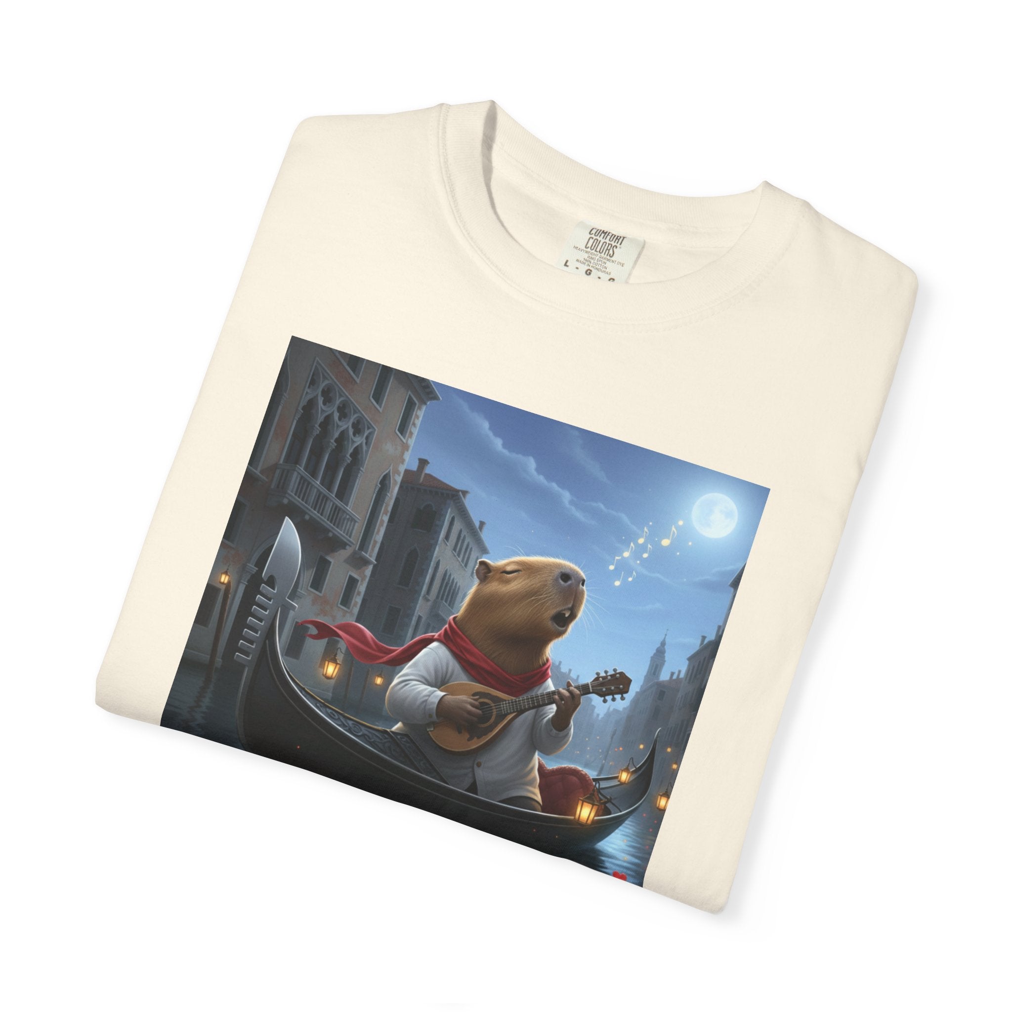 Capybara Gondolier Venice Night T-shirt | Romantic Venetian Canal Illustration