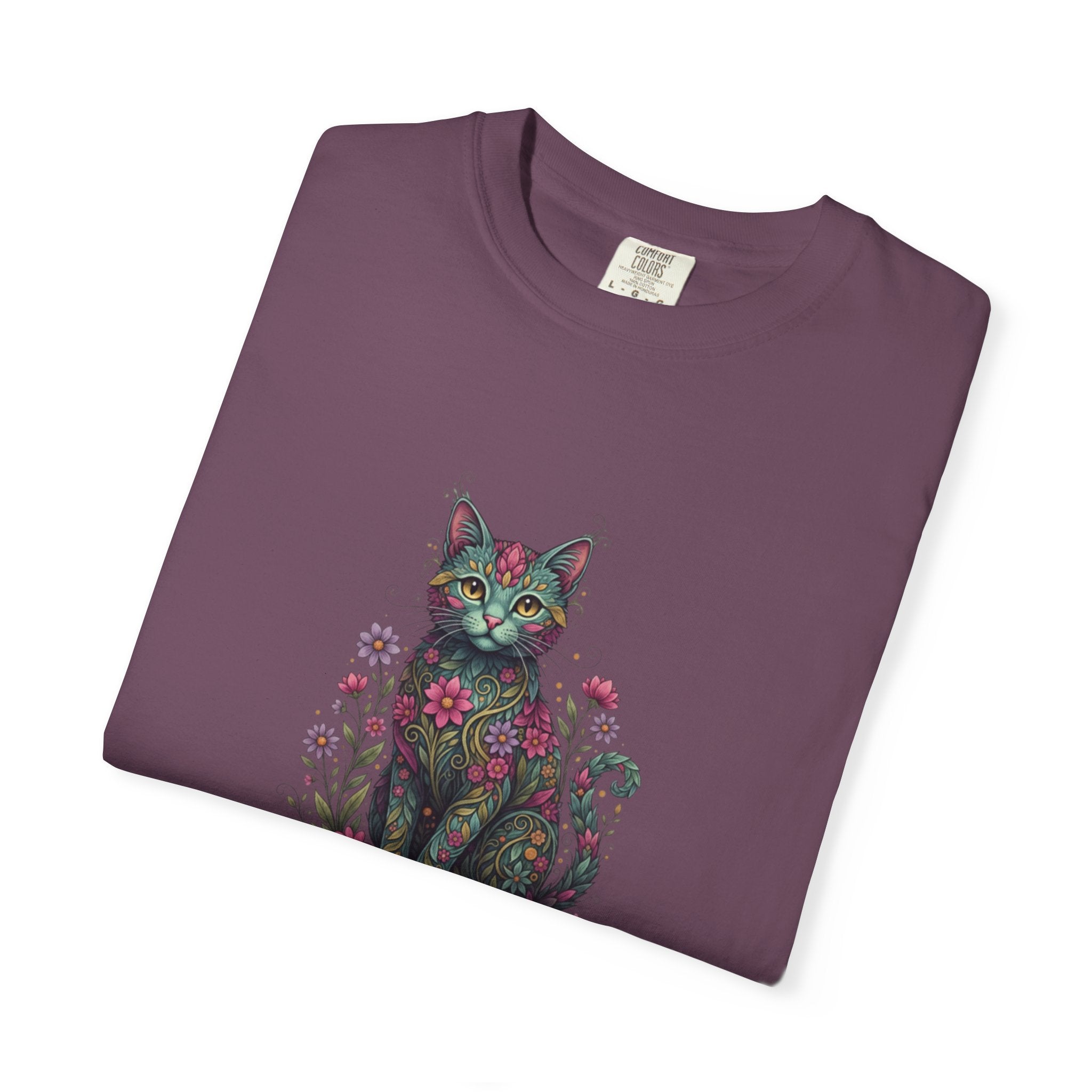 Floral Cat Illustration T-Shirt | Botanical Kitty Tee