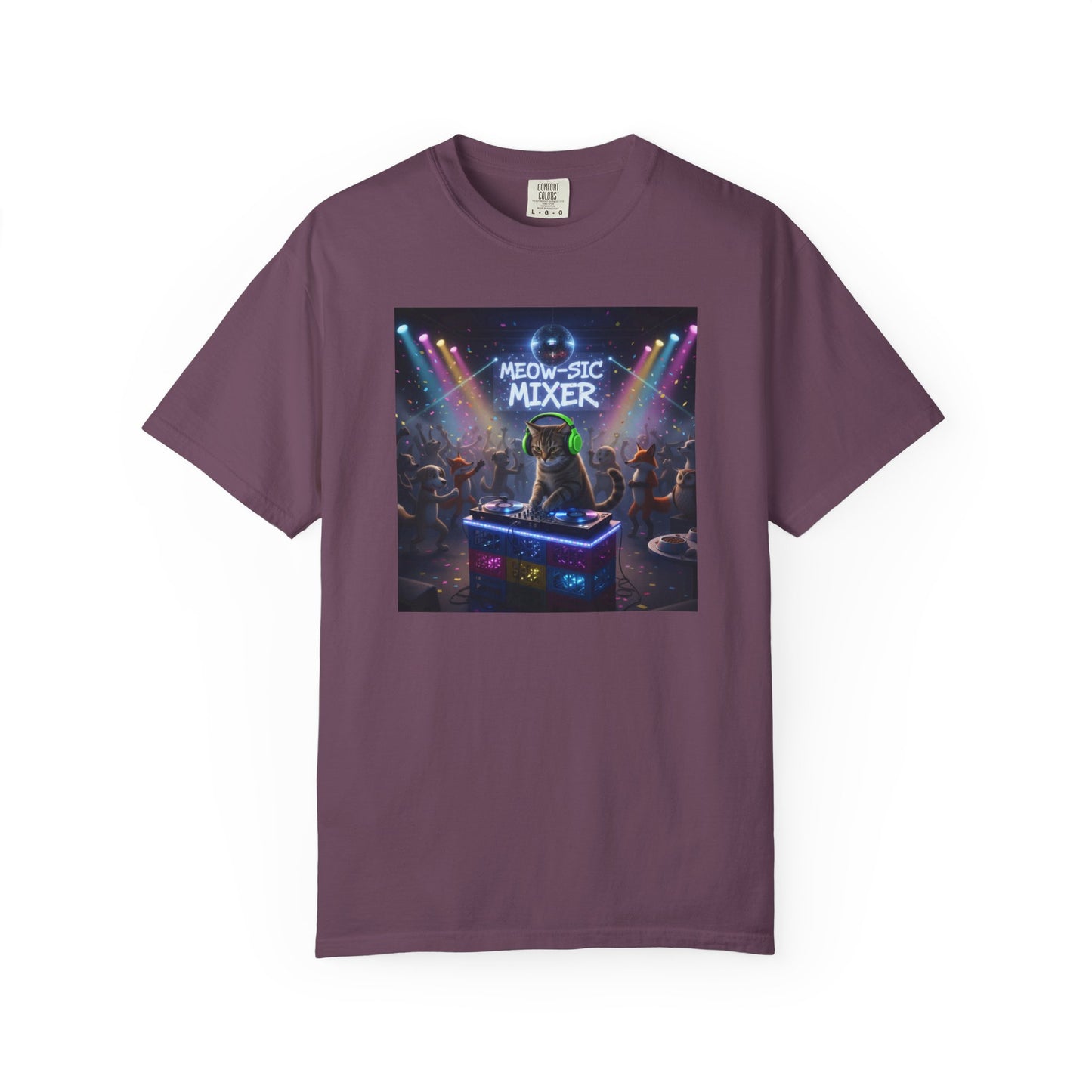 Melodic Mixer DJ Cat T-shirt | Neon Retro Music Party