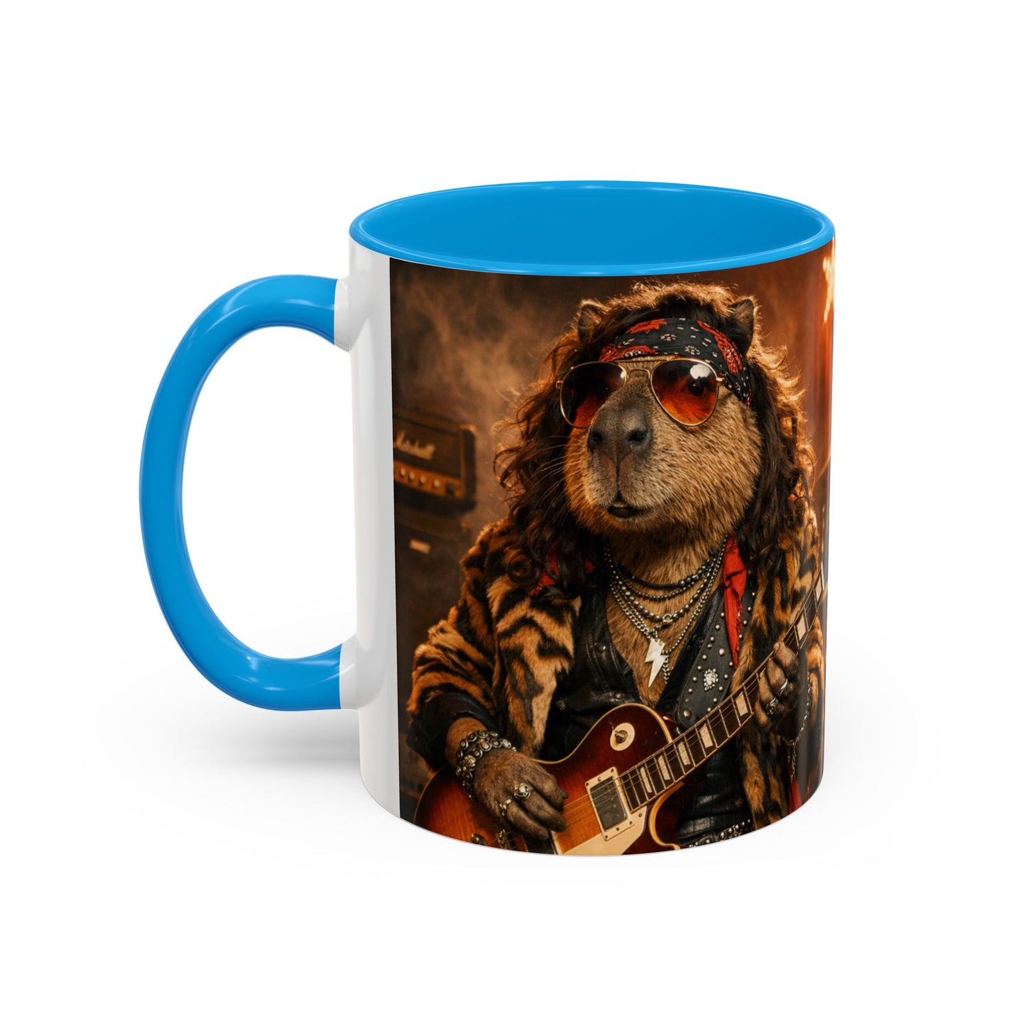 Rockstar Capybara with Guitar Mug | Color Accent Coffee Cup 11oz 15oz