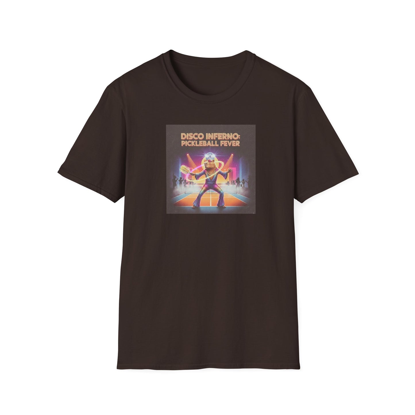 Disco Inferno Capybara Pickleball Fever T-Shirt | Retro 70s Dance Court Graphic