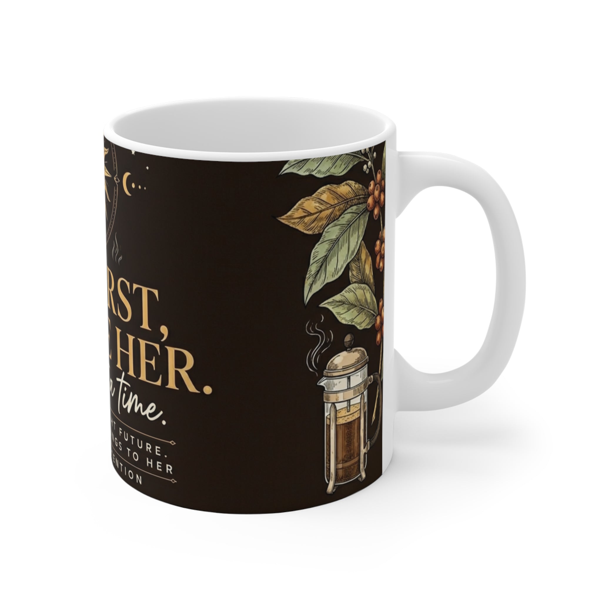 But First Become Here mug | Sun, botanical coffee quote, mindfulness 11oz