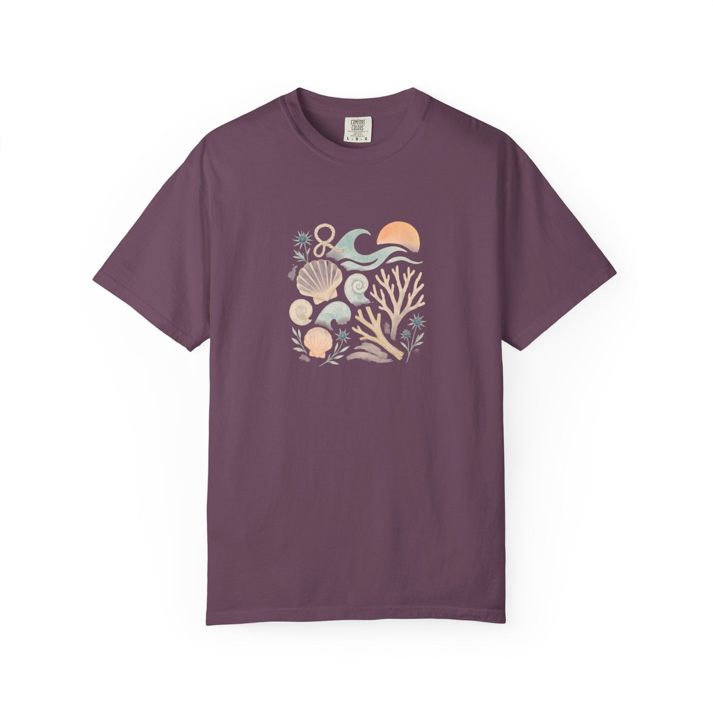 Coastal Seashells and Coral T-Shirt | Beach Wave Sunset Art