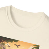 Jurassic Pickleball Club | Retro Tropical Dino Illustration T-Shirt