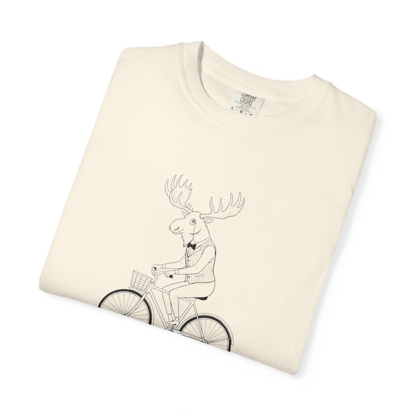 Funny Moose Riding Bike T-shirt | Novelty Animal Cycling Tee