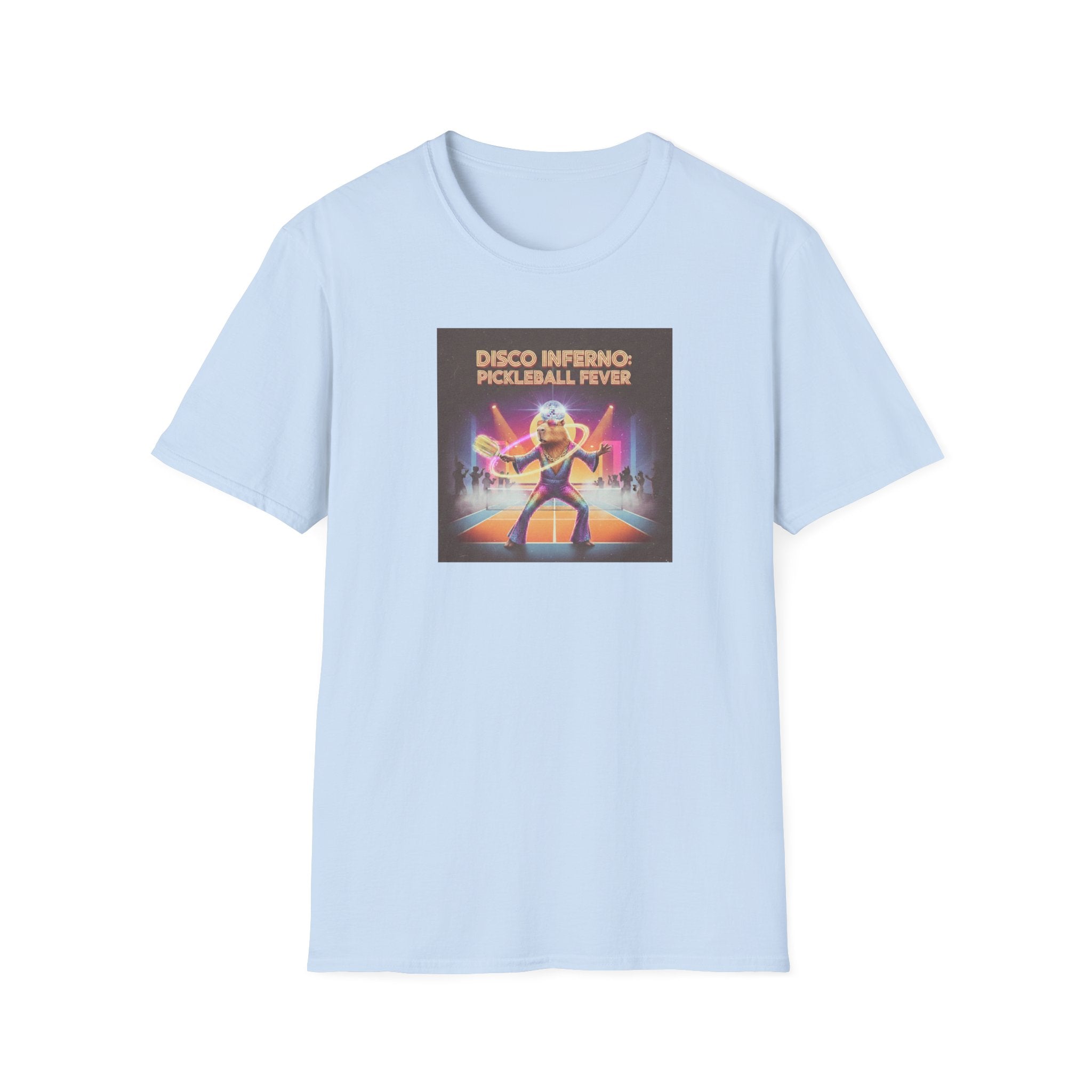 Disco Inferno Capybara Pickleball Fever T-Shirt | Retro 70s Dance Court Graphic