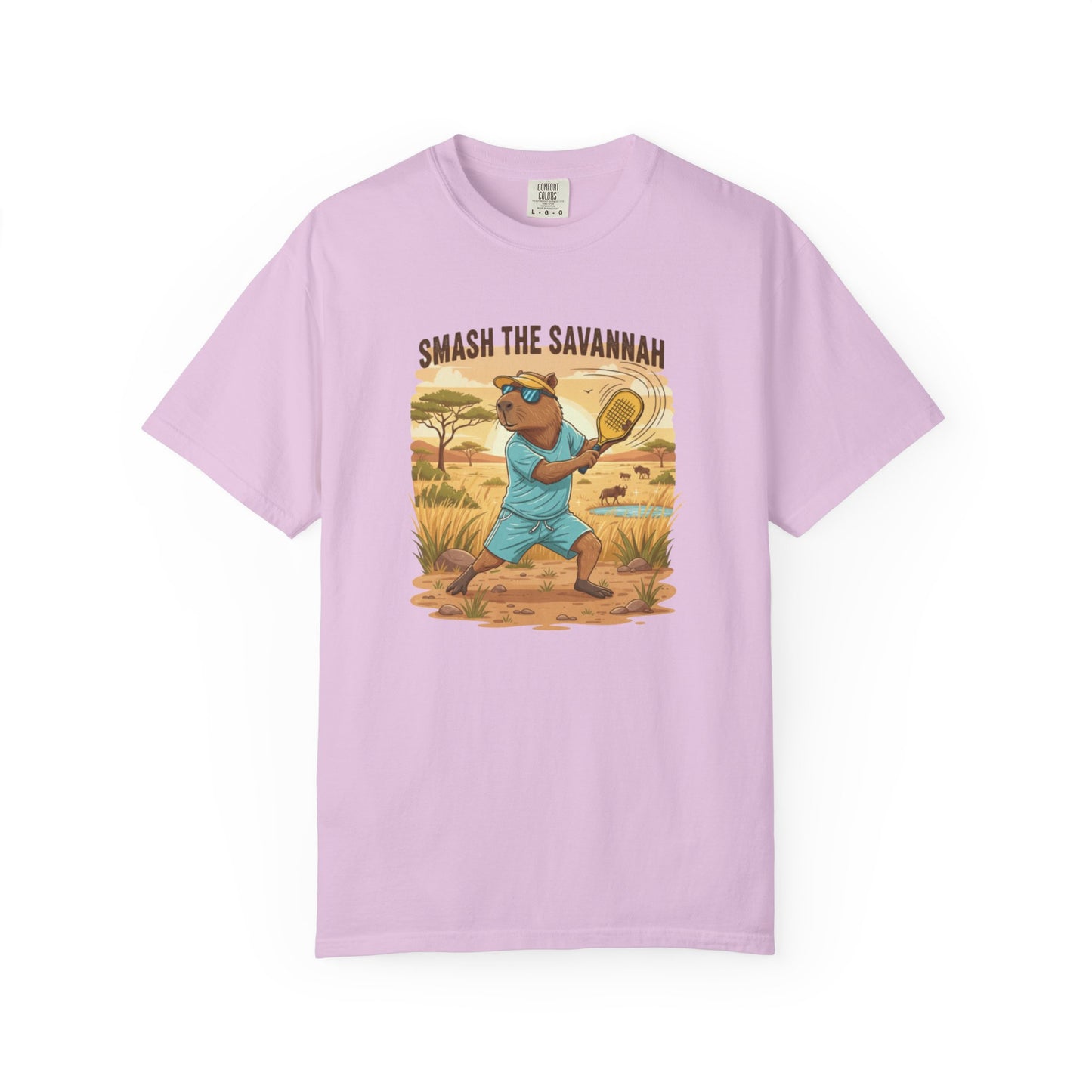 Smash the Savannah Capybara Pickleballer T-Shirt | Animal Sports Graphic Tee