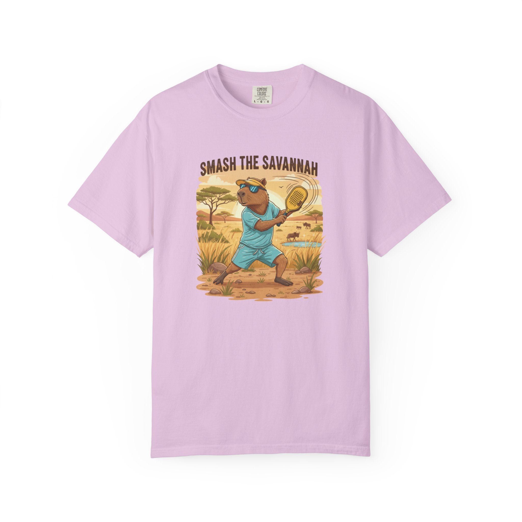 Smash the Savannah Capybara Pickleballer T-Shirt | Animal Sports Graphic Tee