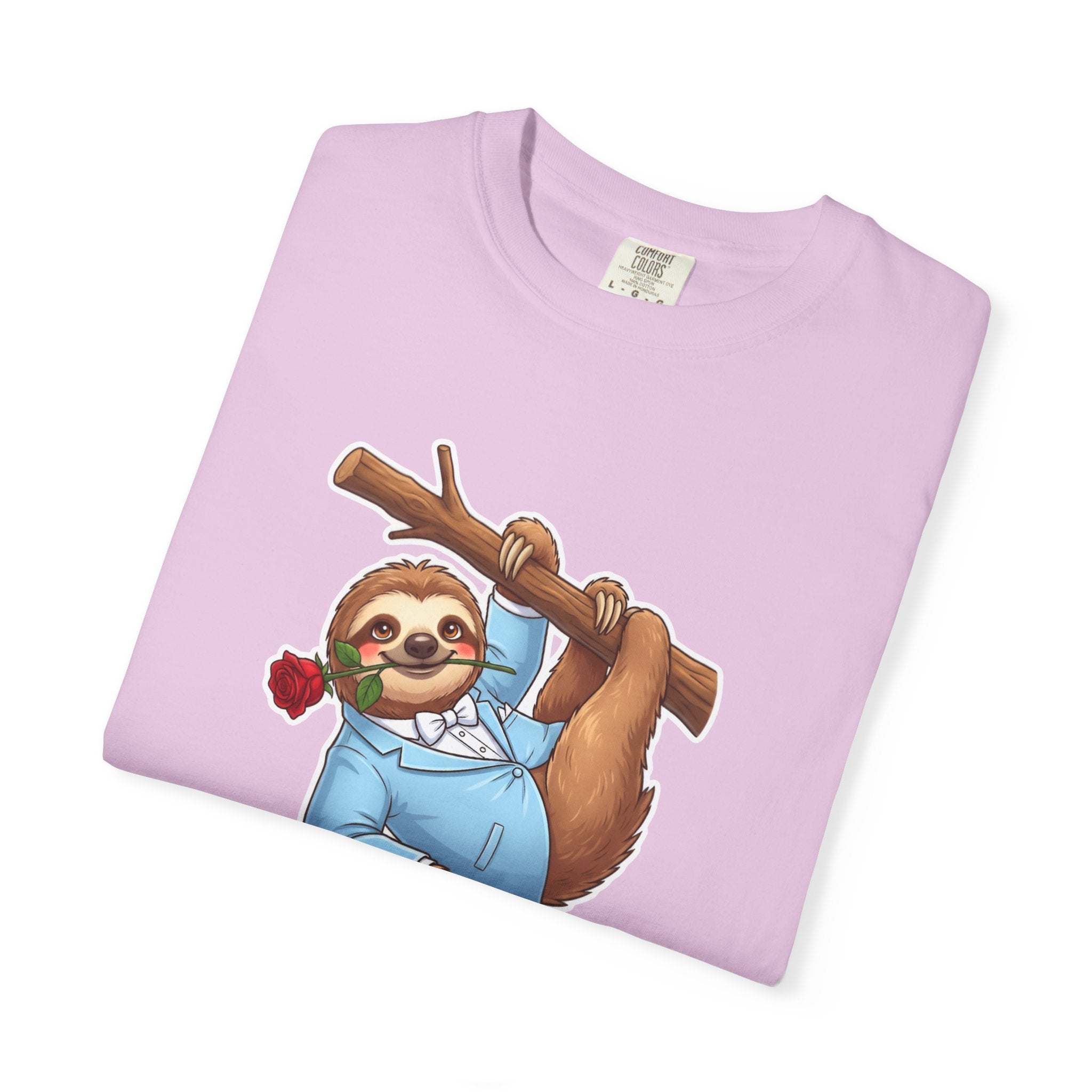 Sloth with Rose on Branch T-shirt | Cute Relaxed Animal Tee