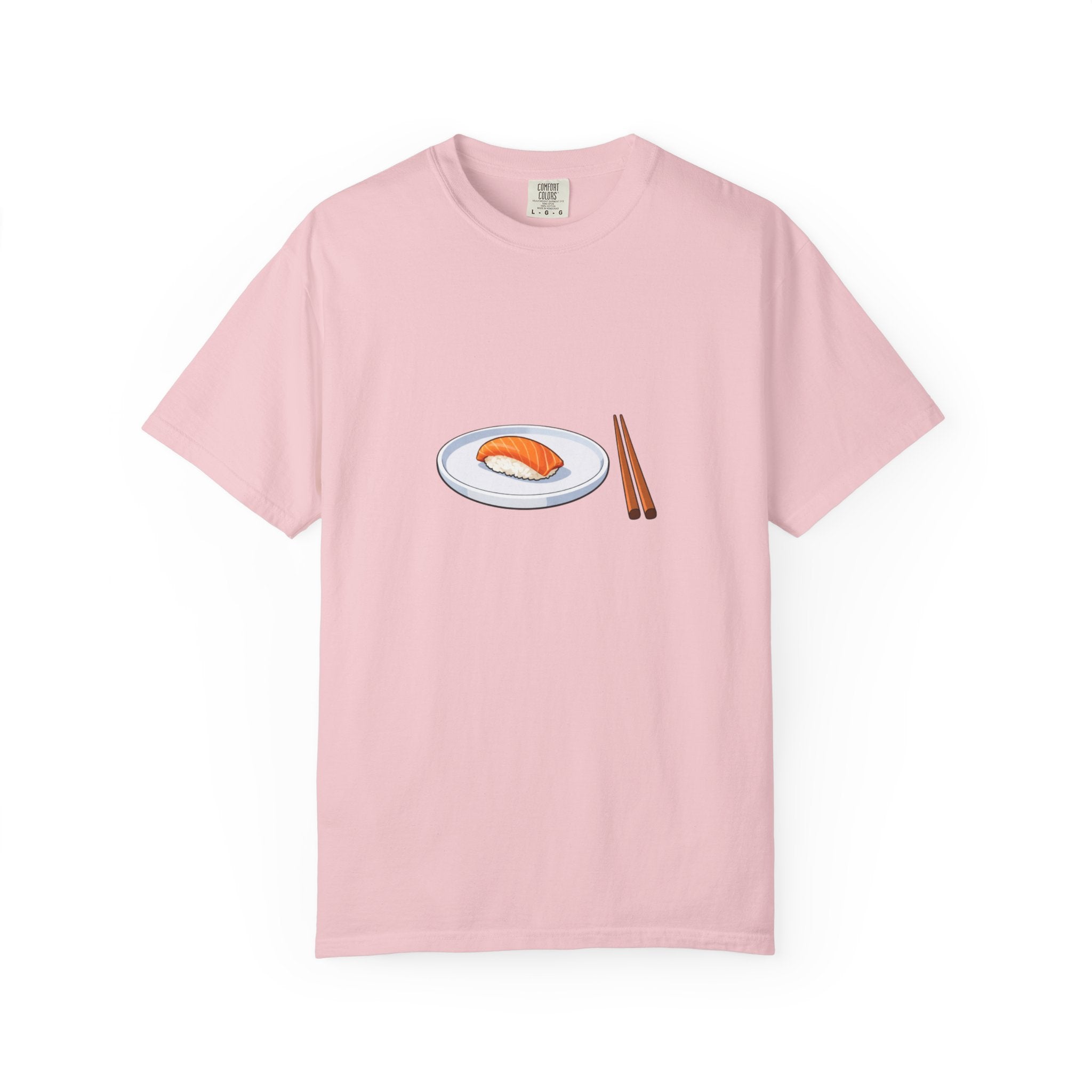 Salmon Nigiri Sushi plate with chopsticks T-shirt | sushi tee