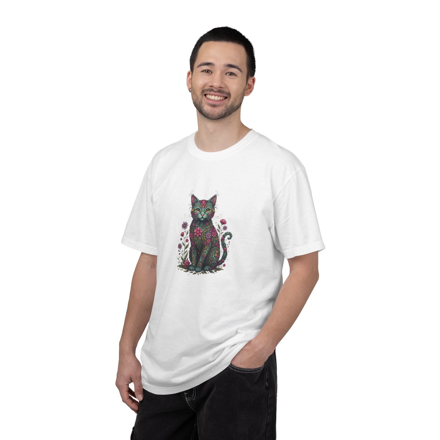 Floral Cat Illustration T-Shirt | Botanical Kitty Tee